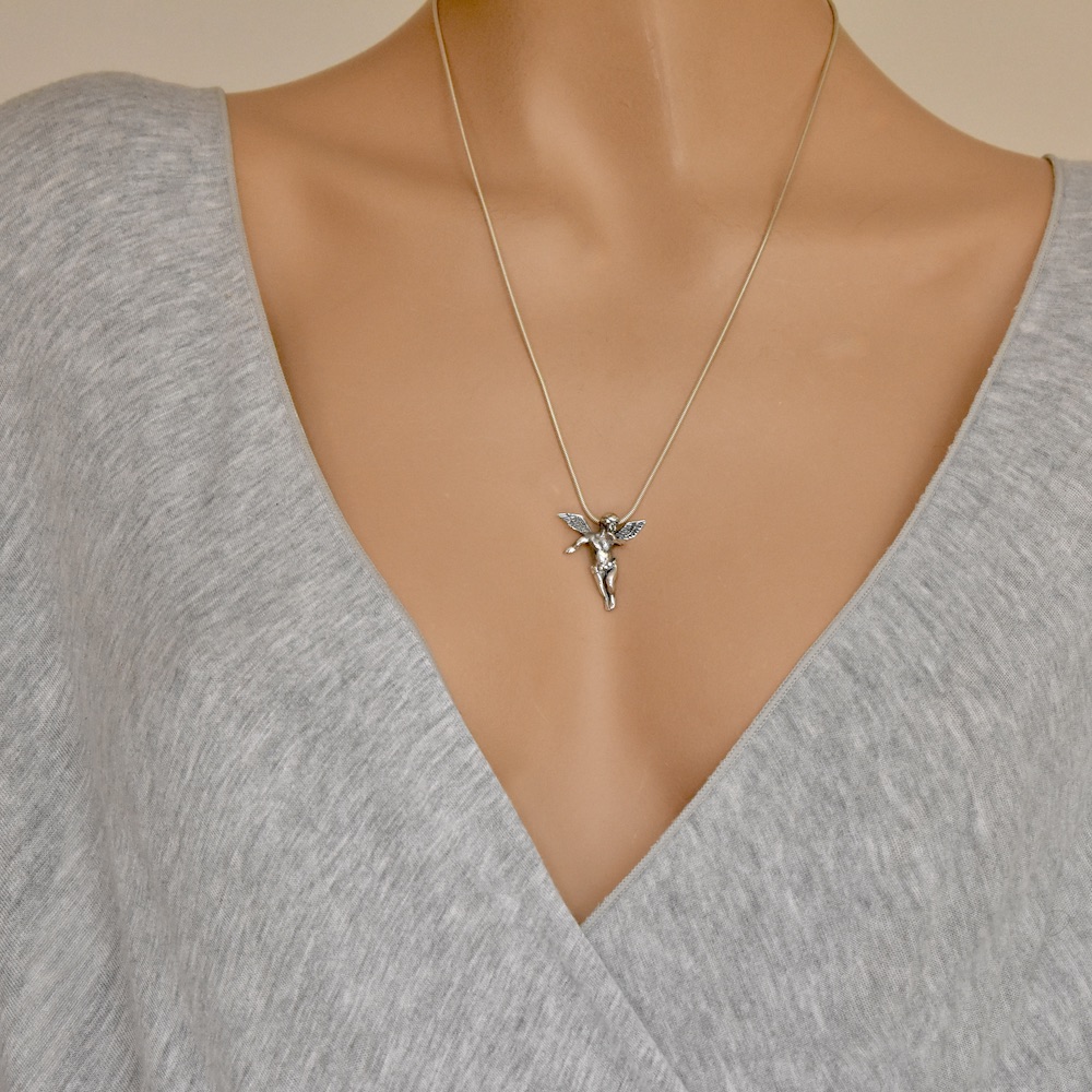 Oxidised Sterling Silver 925 Cherub Guardian Angel Pendant - Image 3