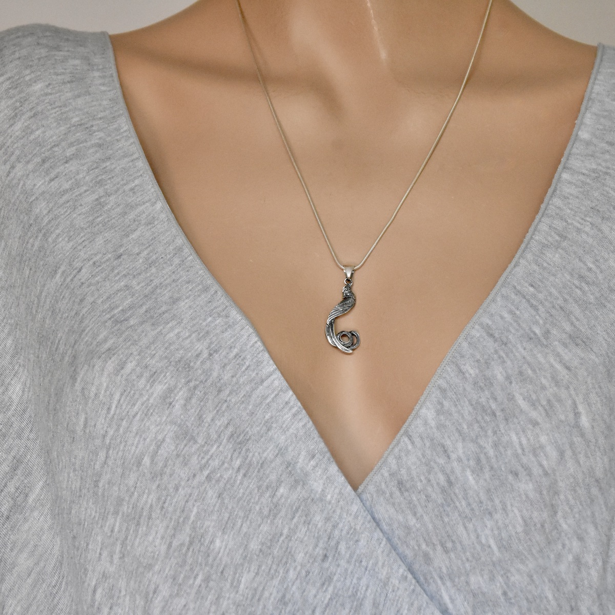 Sterling Silver 925 Peacock Delicate Pendant Feather Wild Animal Nature Jewelry Minimalist Boho Jewellery Present Gift - Image 3