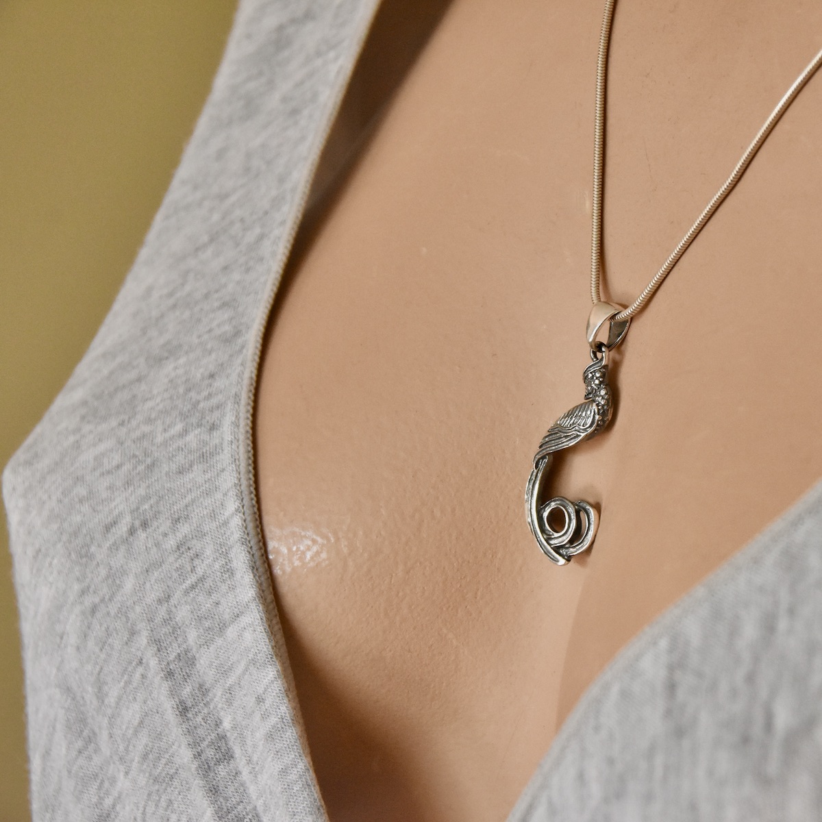 Sterling Silver 925 Peacock Delicate Pendant Feather Wild Animal Nature Jewelry Minimalist Boho Jewellery Present Gift - Image 4