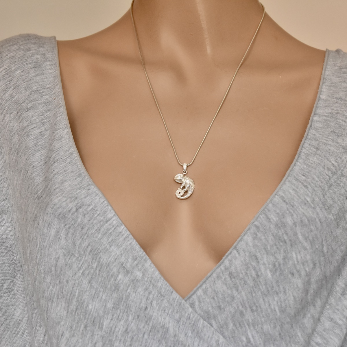 Chameleon Lizard Pendant Solid Sterling Silver 925 Cubic Zirconia Necklace Charm Unisex Jewellery Gift - Image 4