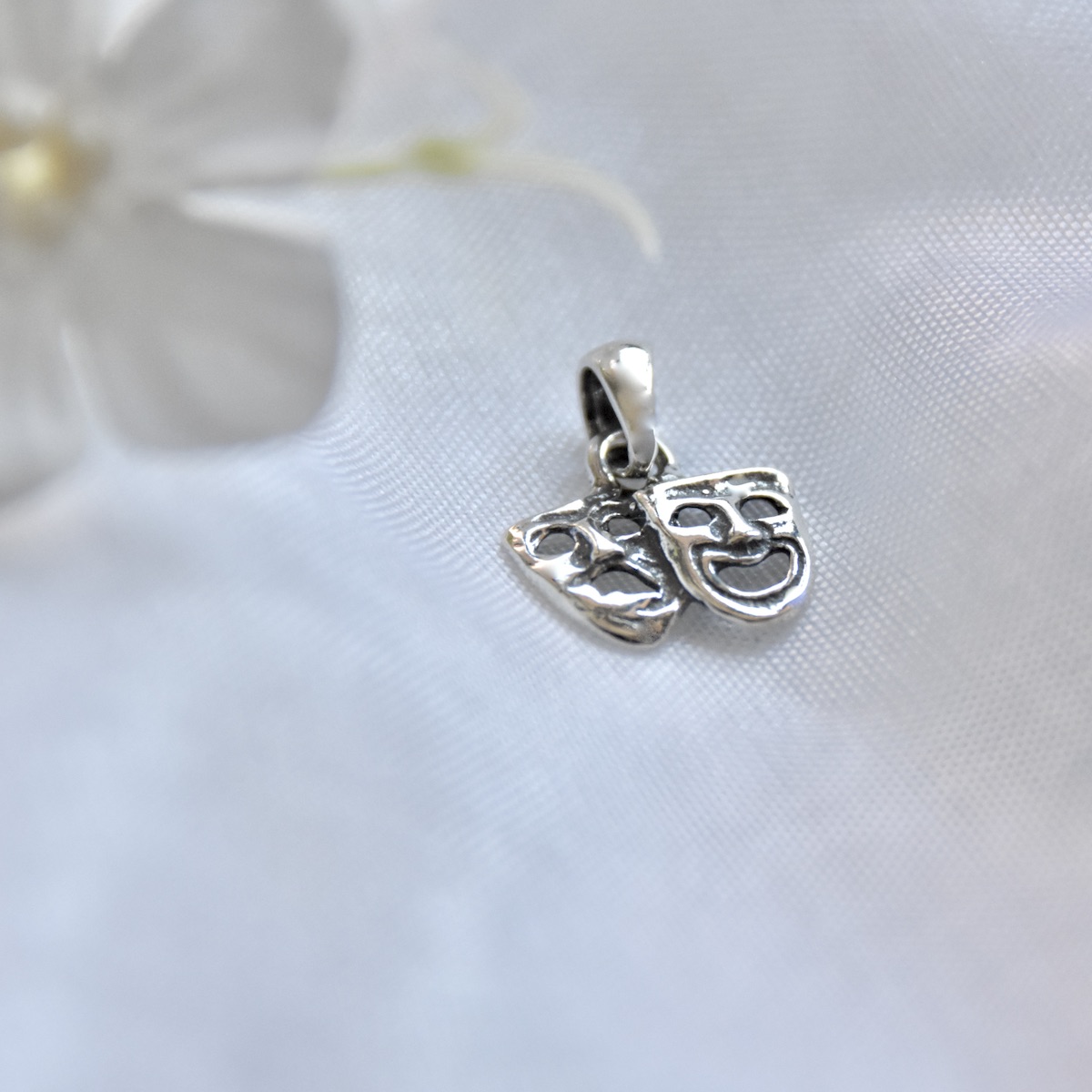 Sterling Silver .925 Pendant Drama Comedy Theatre Mask Happy Sad Face Jewellery Small Necklace Charm Bracelet Charm Unisex Present Gift Idea - Image 2