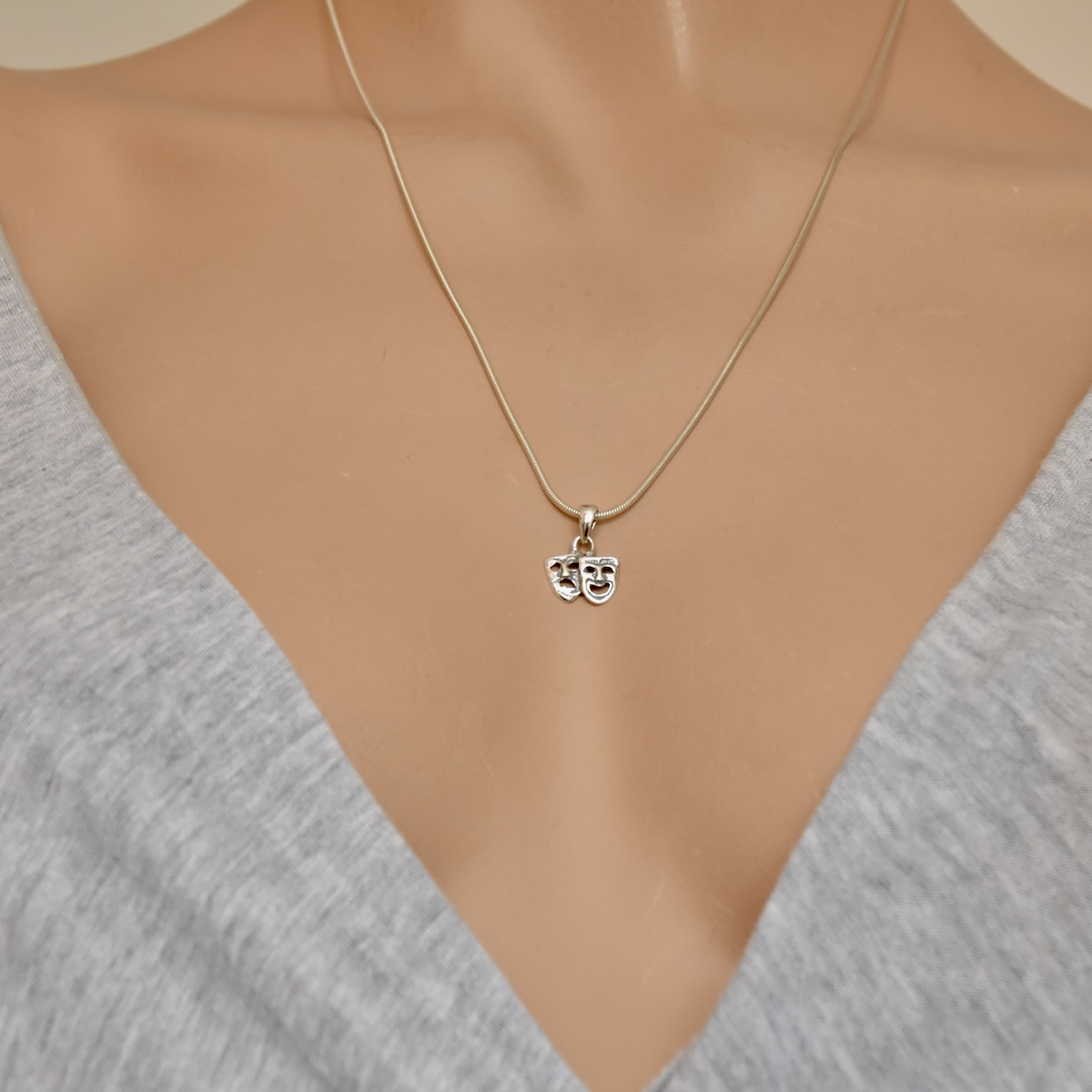 Sterling Silver .925 Pendant Drama Comedy Theatre Mask Happy Sad Face Jewellery Small Necklace Charm Bracelet Charm Unisex Present Gift Idea - Image 3