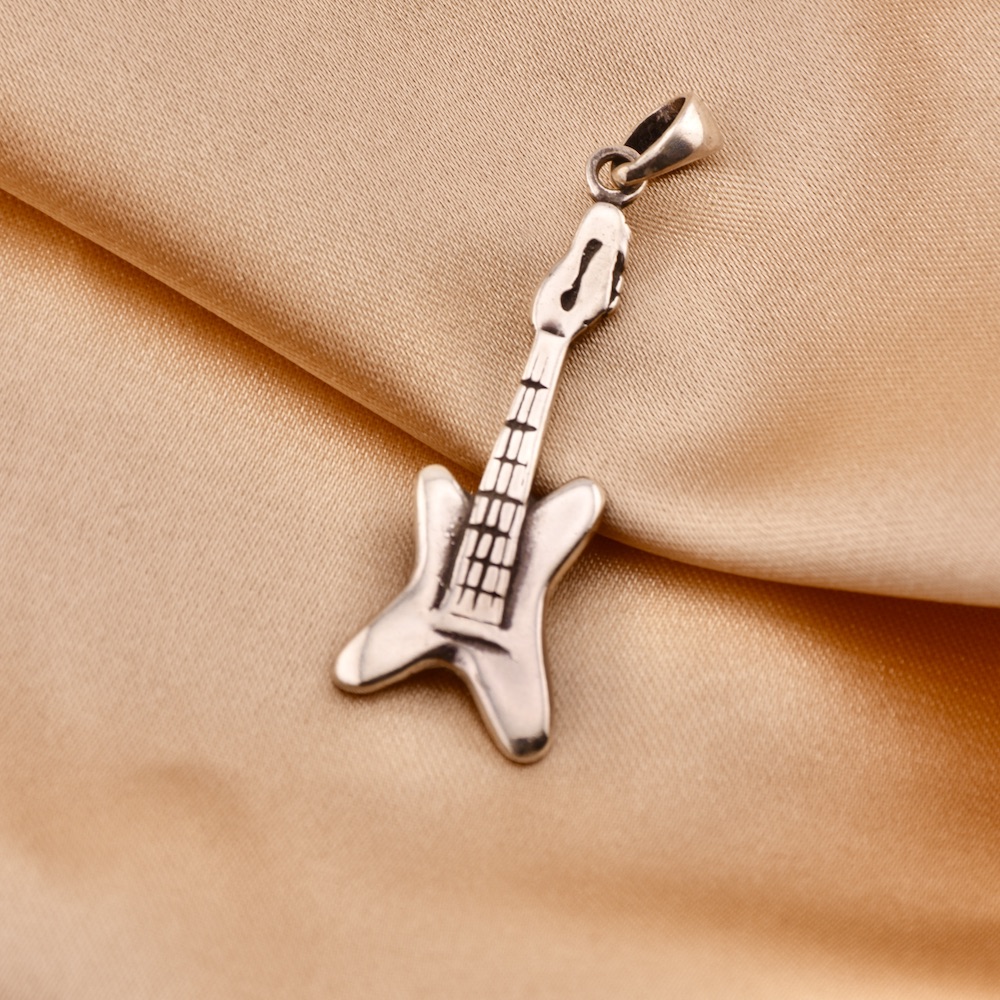 Guitar Pendant Solid Sterling Silver 925 Music Charm Electric Guitar Rock Guitar Unisex Women Men Jewellery Gift - Image 2