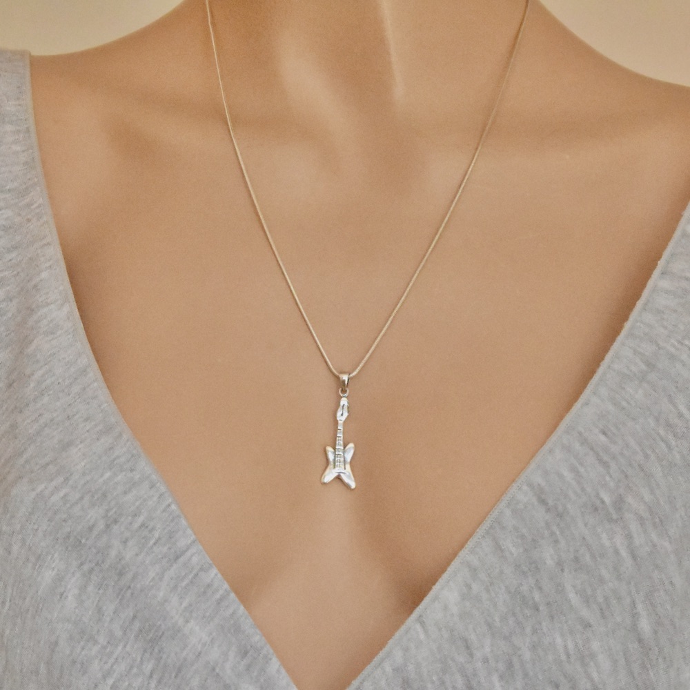 Guitar Pendant Solid Sterling Silver 925 Music Charm Electric Guitar Rock Guitar Unisex Women Men Jewellery Gift - Image 4