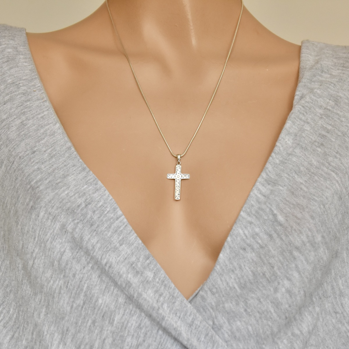 Cross Pendant Flower Accent Sterling Silver 925 Necklace Jewellery Modern Religious Christening Baptism Birthday Present Gift - Image 4