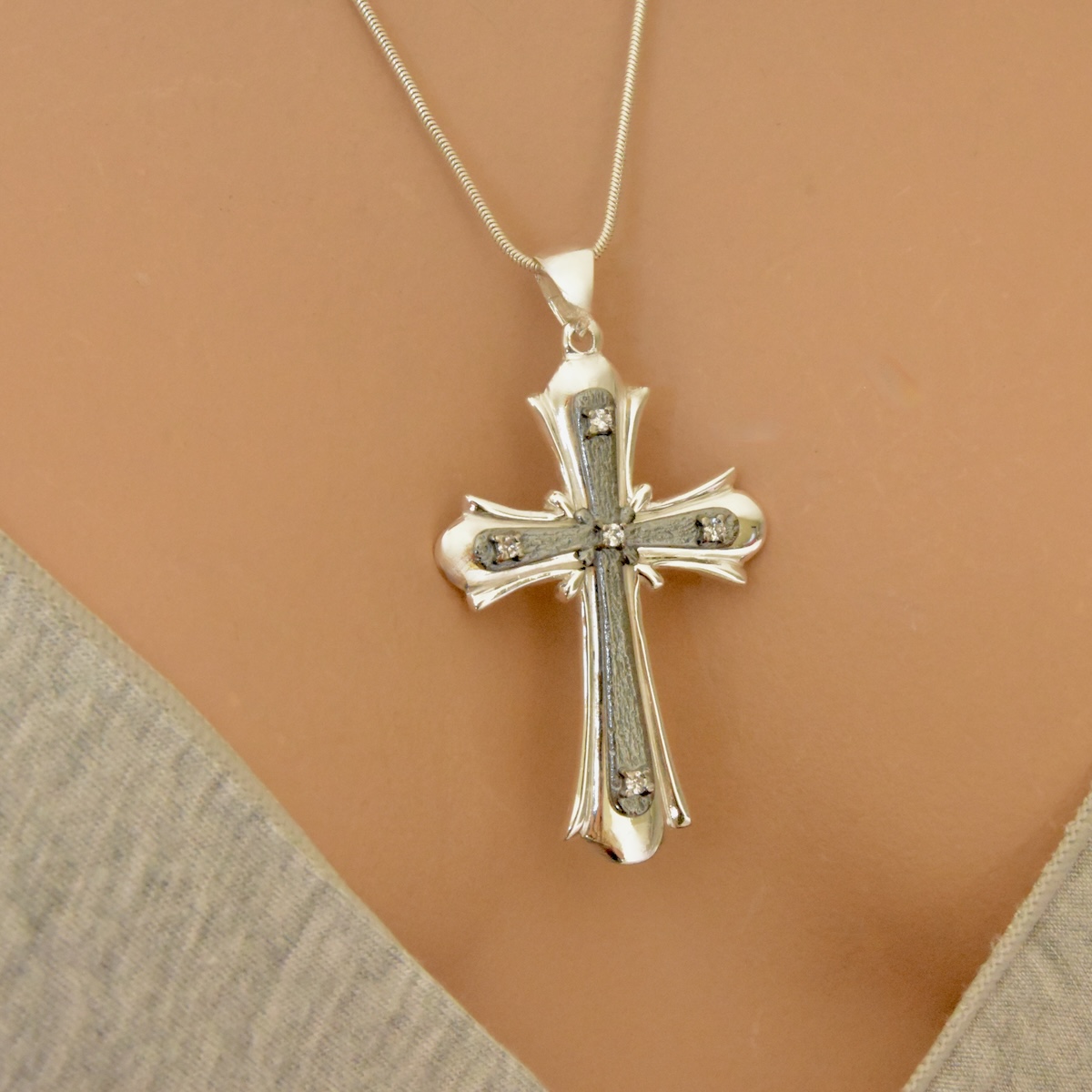 Cross Pendant Sterling Silver 925 Cubic Zirconia Crystal Necklace Jewellery Gift - Image 3