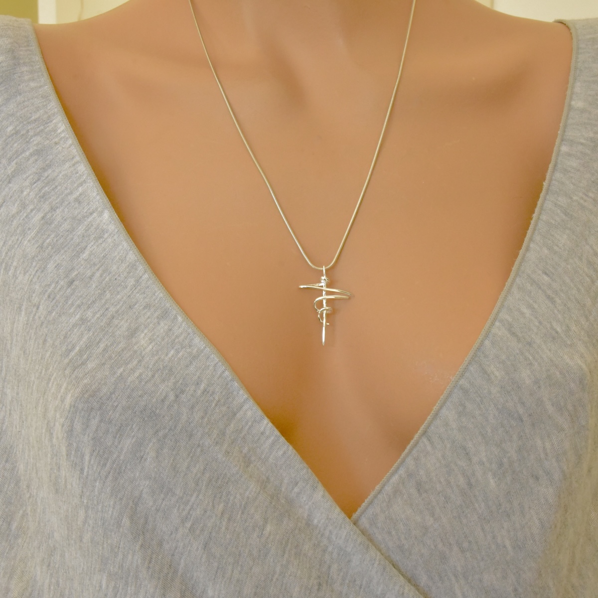 Modern Cross Pendant Sterling Silver 925 Necklace Chain Charm Crucifix Religious Baptism Communion Christening Modern Unisex Jewellery Gift - Image 3
