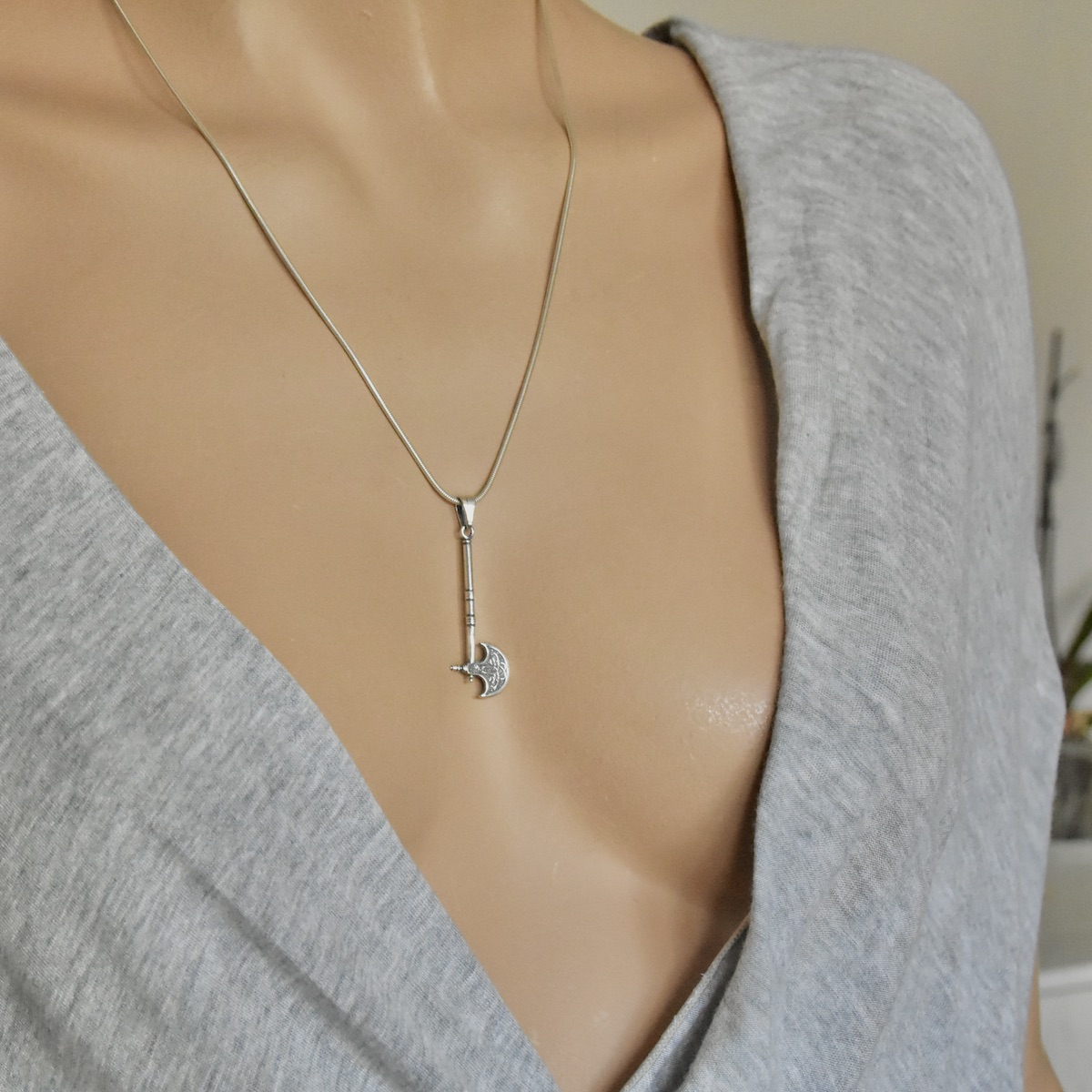 Unisex Oxidised Viking Axe Pendant Sterling Silver 925 - Image 3