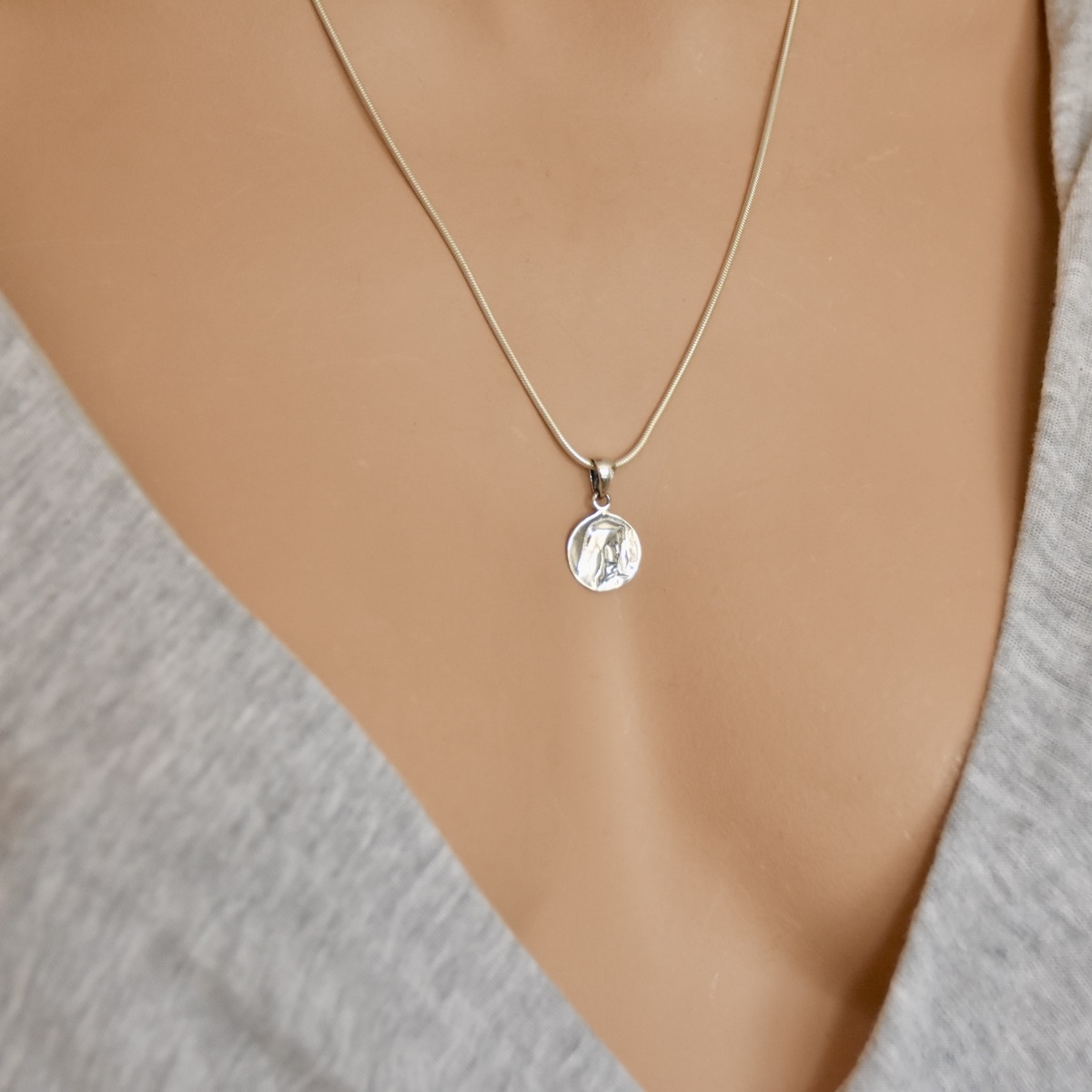 Mother of God Small Pendant Sterling Silver 925 Madonna Virgin Saint Mary Jesus Religious Medallion Charm Circle Gift Jewellery - Image 3