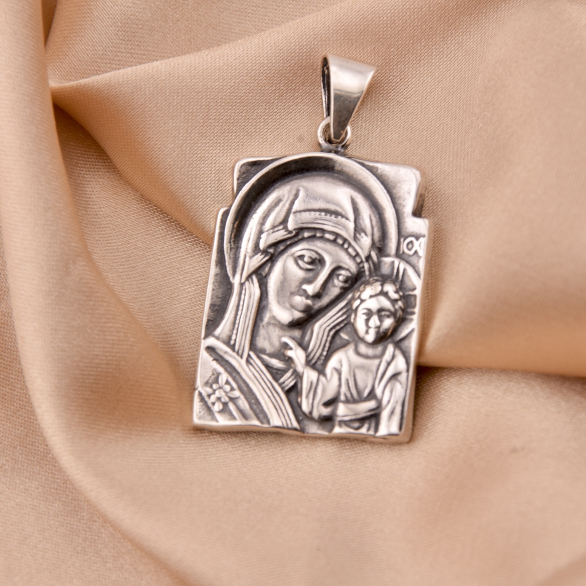 Religious Mother of God with Jesus Christ Pendant Sterling Silver 925 - Image 2