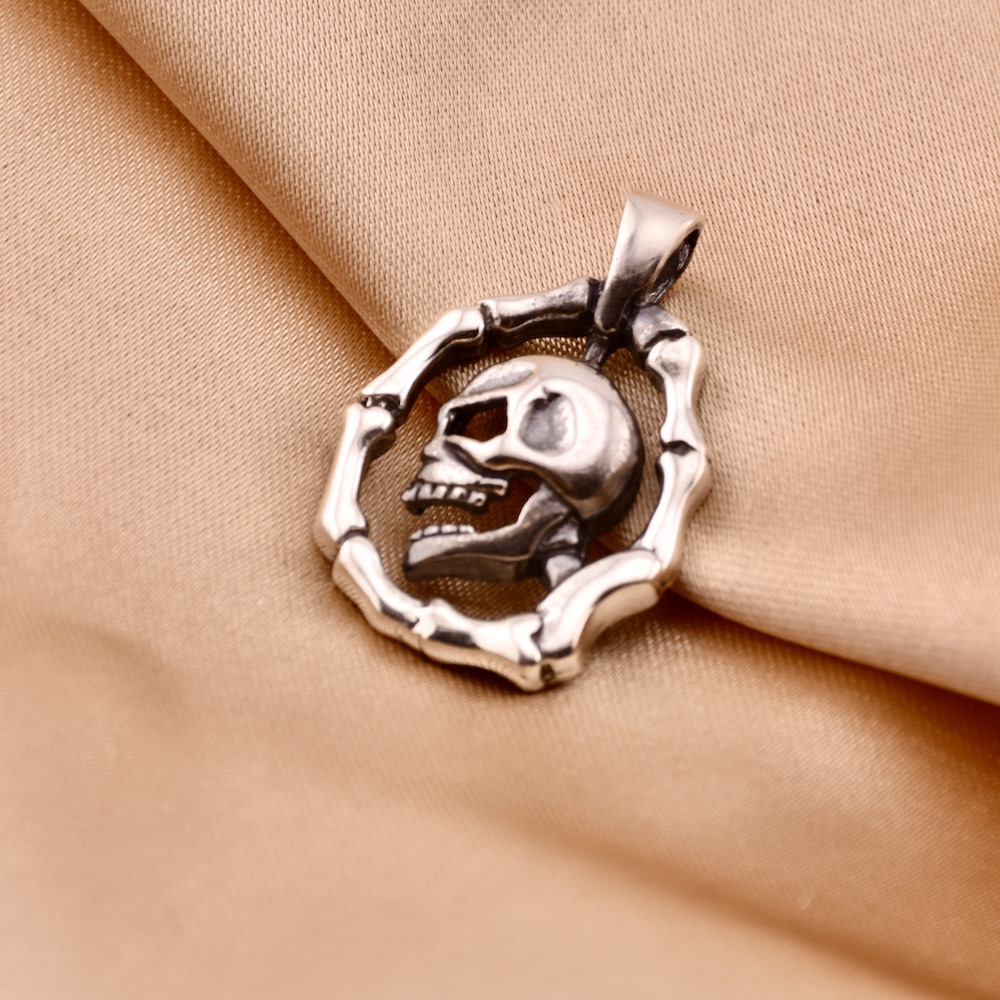 Round Bones Unisex Skull Pendant Sterling Silver 925 Necklace Charm Jewellery - Image 2