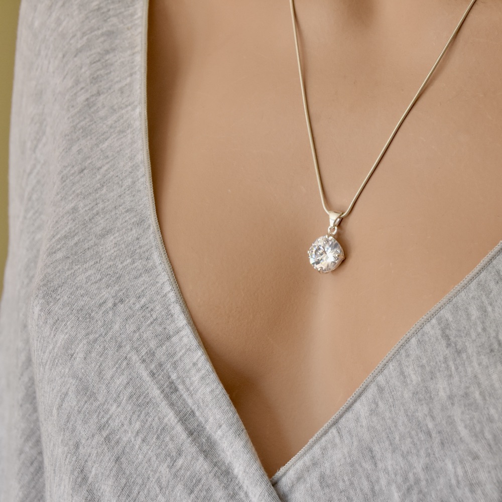 Cubic Zirconia Sterling Silver 925 CZ Pendant Crystal Gemstone Women Girl Wedding Bridal Bridesmaid Gift - Image 3