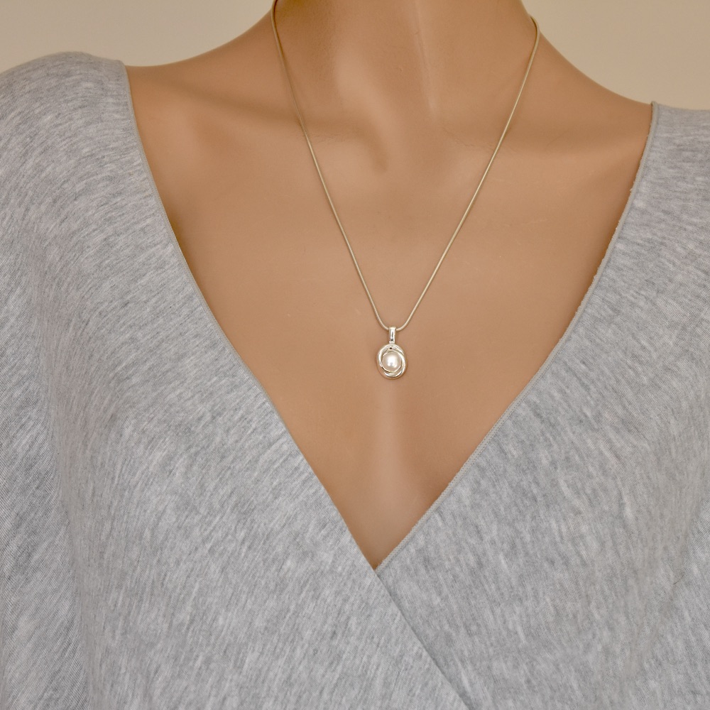 Pearl Jewellery Pendant Sterling Silver 925 Necklace Charm Swirl Design Gemstone Jewellery Wedding Bridal Bridesmaid Elegant Gift - Image 3