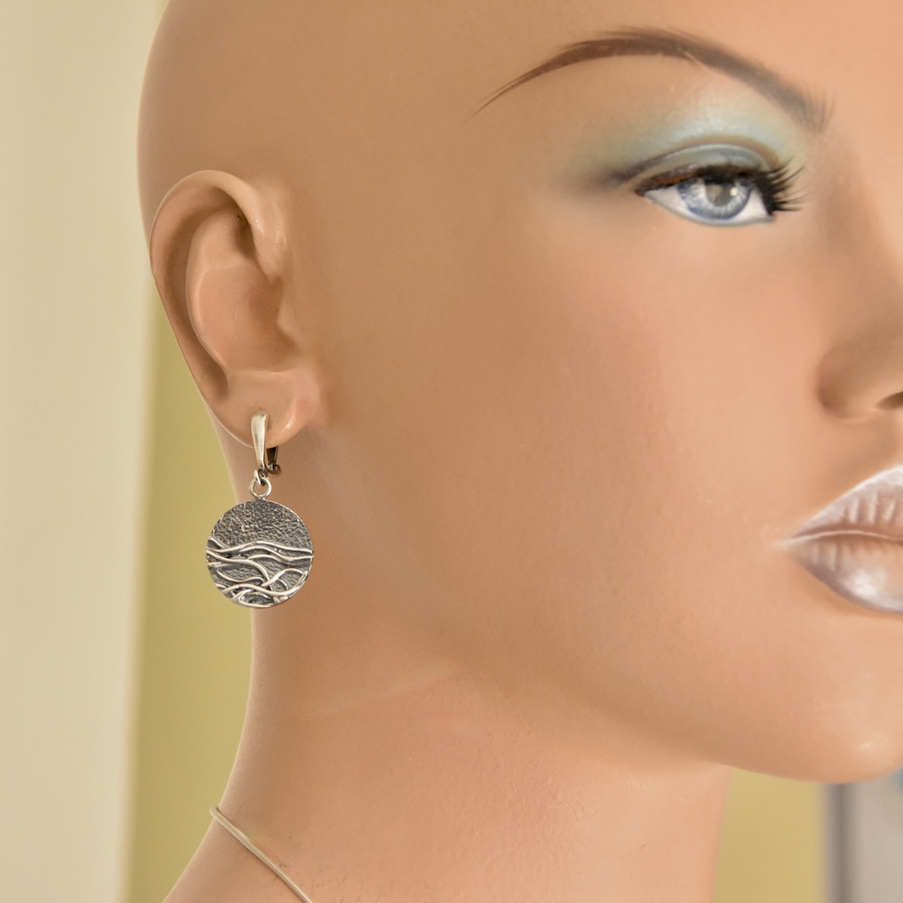 Ocean Inspired Sterling Silver 925 Dangle Drop Earrings Waves Sunset Round Jewellery Women Girl Gift Idea - Image 3