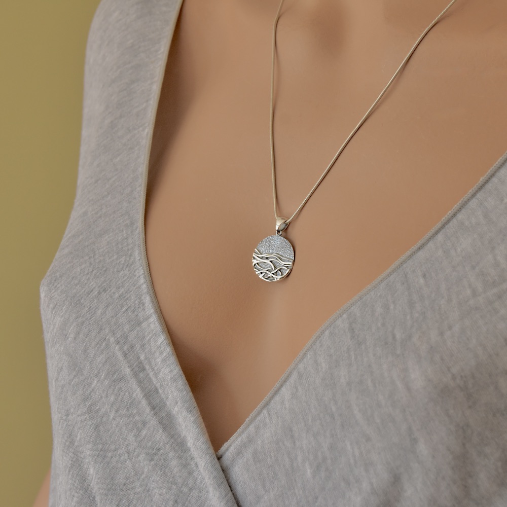 Ocean Pendant Sterling Silver 925 Necklace Chain Waves Sunset Round Jewellery Women Girl Gift Idea - Image 4