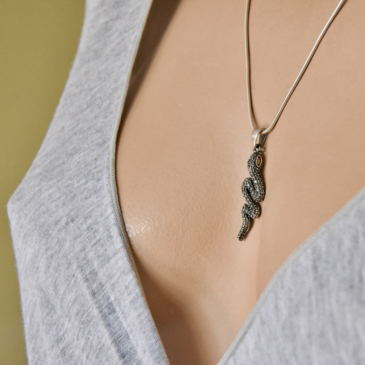 Snake Sterling Silver 925 Oxidised Pendant Crawling Shape Charm Jewellery Gift - Image 4