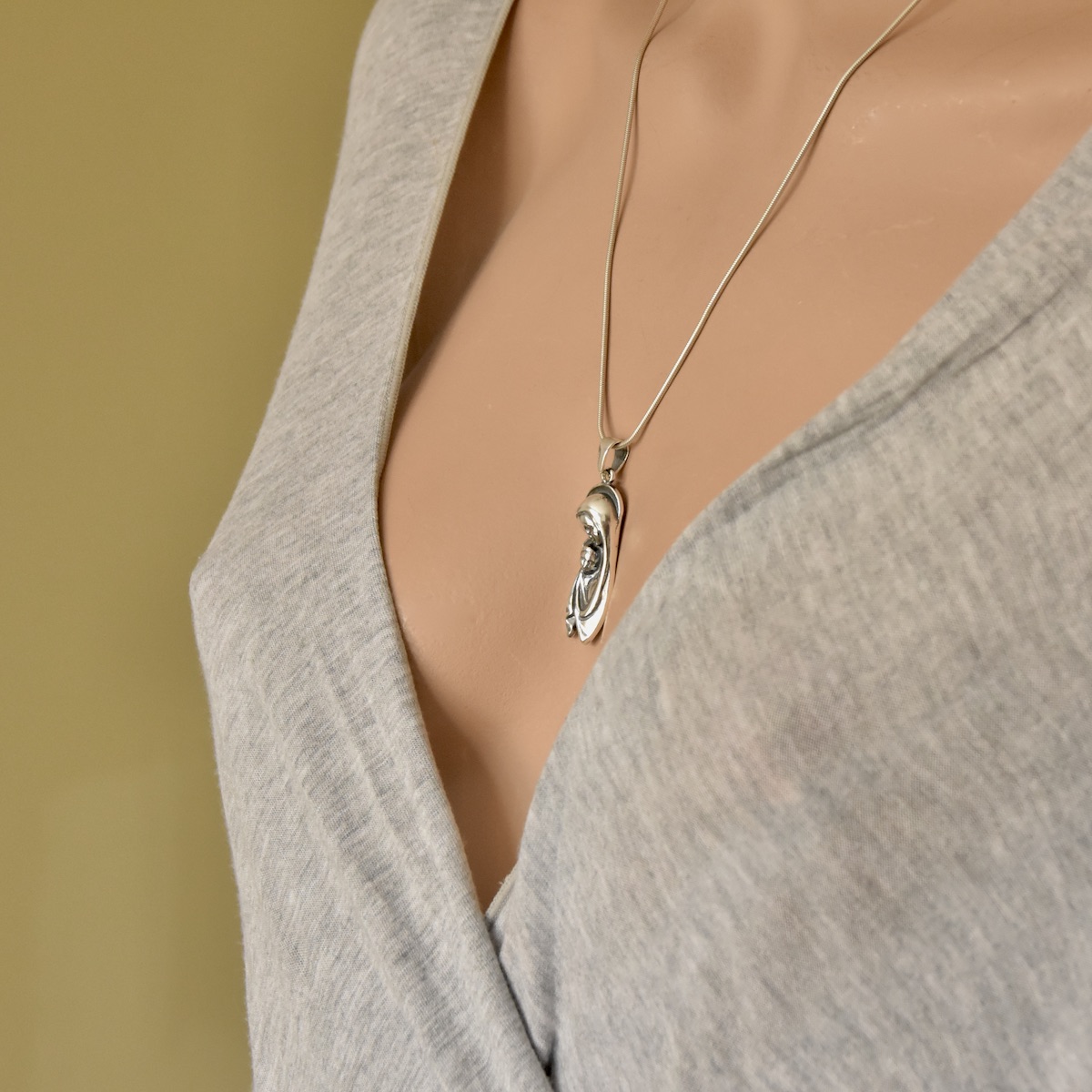 Modern Mother of God with Jesus Christ Pendant Sterling Silver 925 Religious Oxidised Necklace Jewellery - Image 5