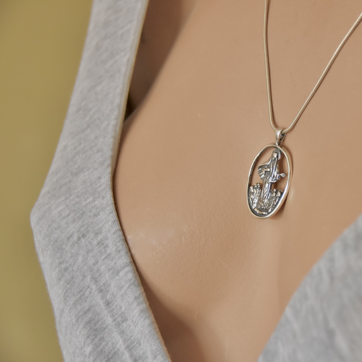 Jesus Christ Mother of God Pendant Sterling Silver 925 Oval Necklace Charm Religious Jewelry Gift - Image 3