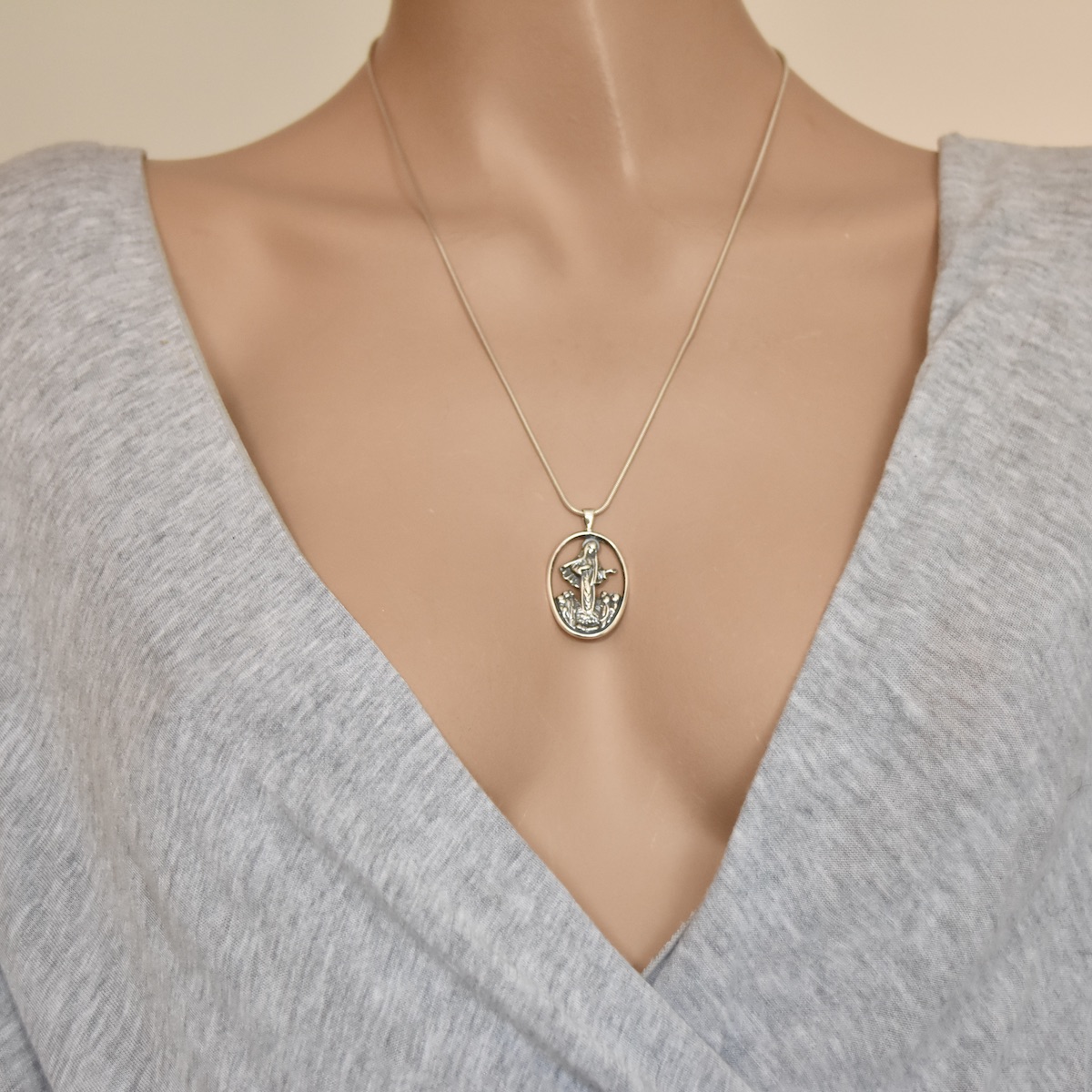 Jesus Christ Mother of God Pendant Sterling Silver 925 Oval Necklace Charm Religious Jewelry Gift - Image 4