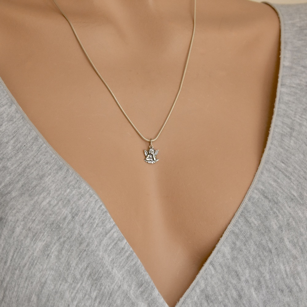 Small Guardian Cherub Angel Pendant Sterling Silver 925 Necklace Protection Charm - Image 3