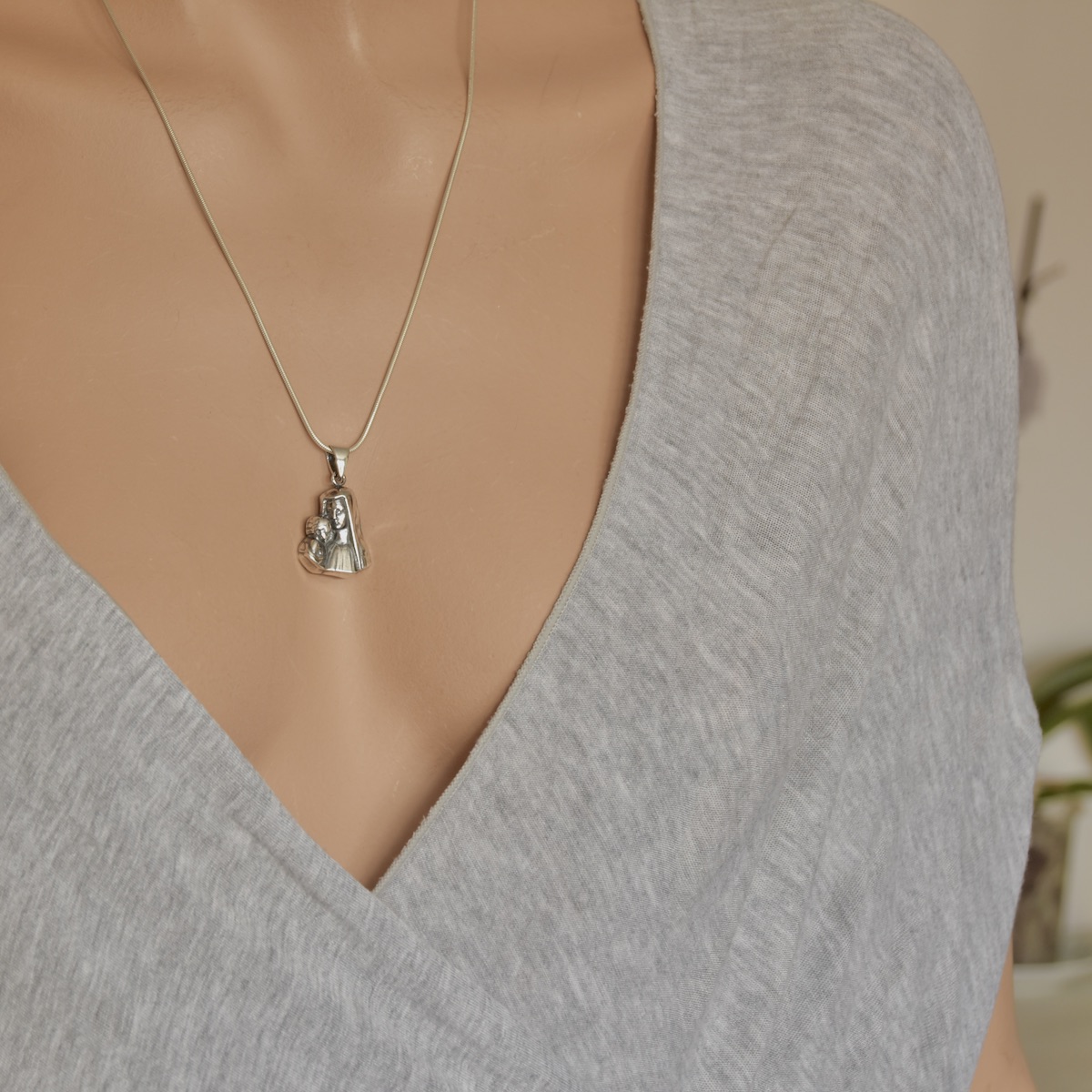 Religious Virgin Mary Jesus Christ Sterling Silver 925 Oxidised Necklace Pendant - Image 3