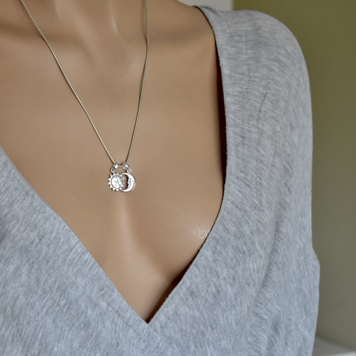 Sun Moon Pendant Sterling Silver .925 Necklace Chain Charm Celestial Unisex Jewellery Gift Present - Image 3