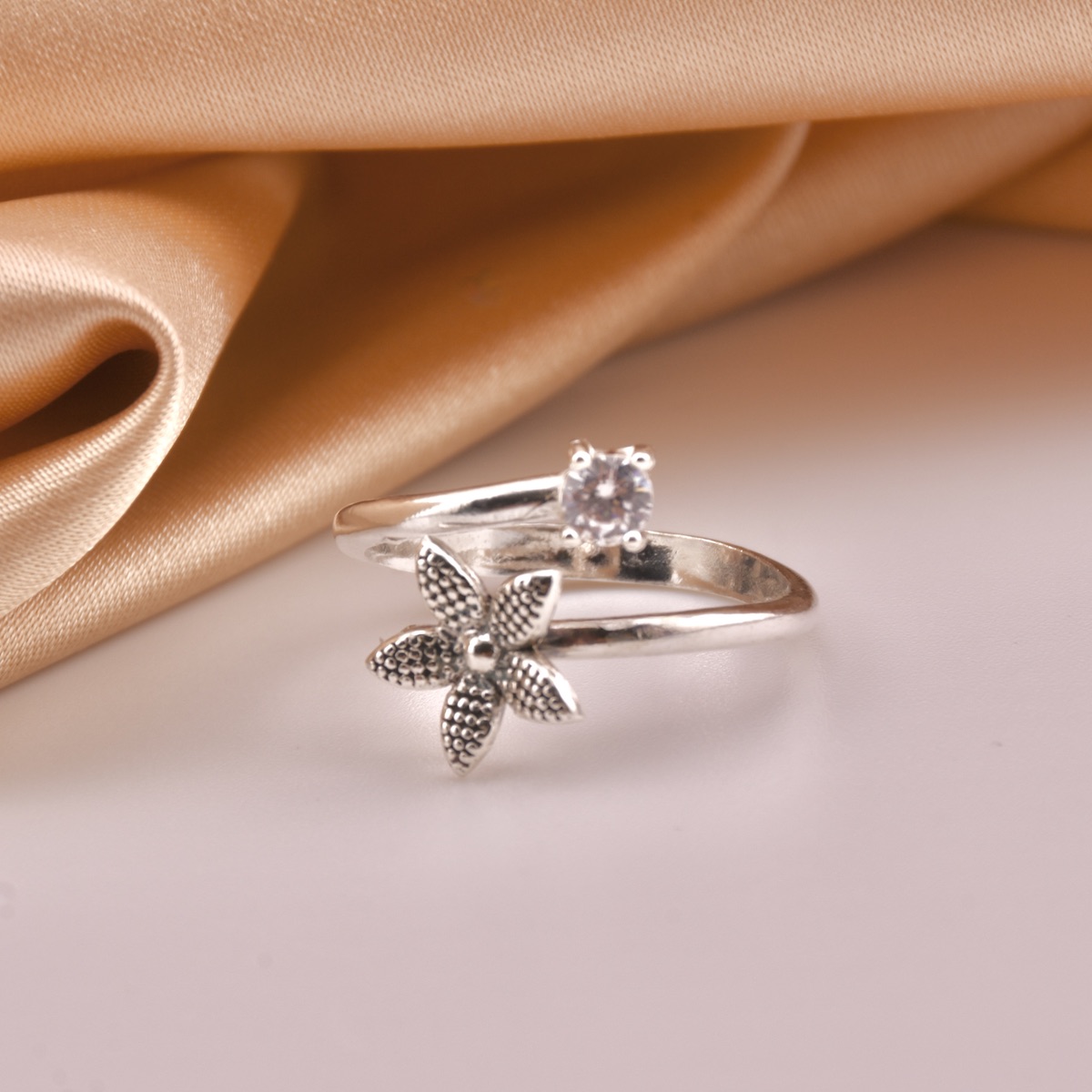 Daisy Flower Adjustable Sterling Silver .925 Ring Cubic Zirconia Gem Floral Statement Jewelry Handcrafted Gift Present - Image 3