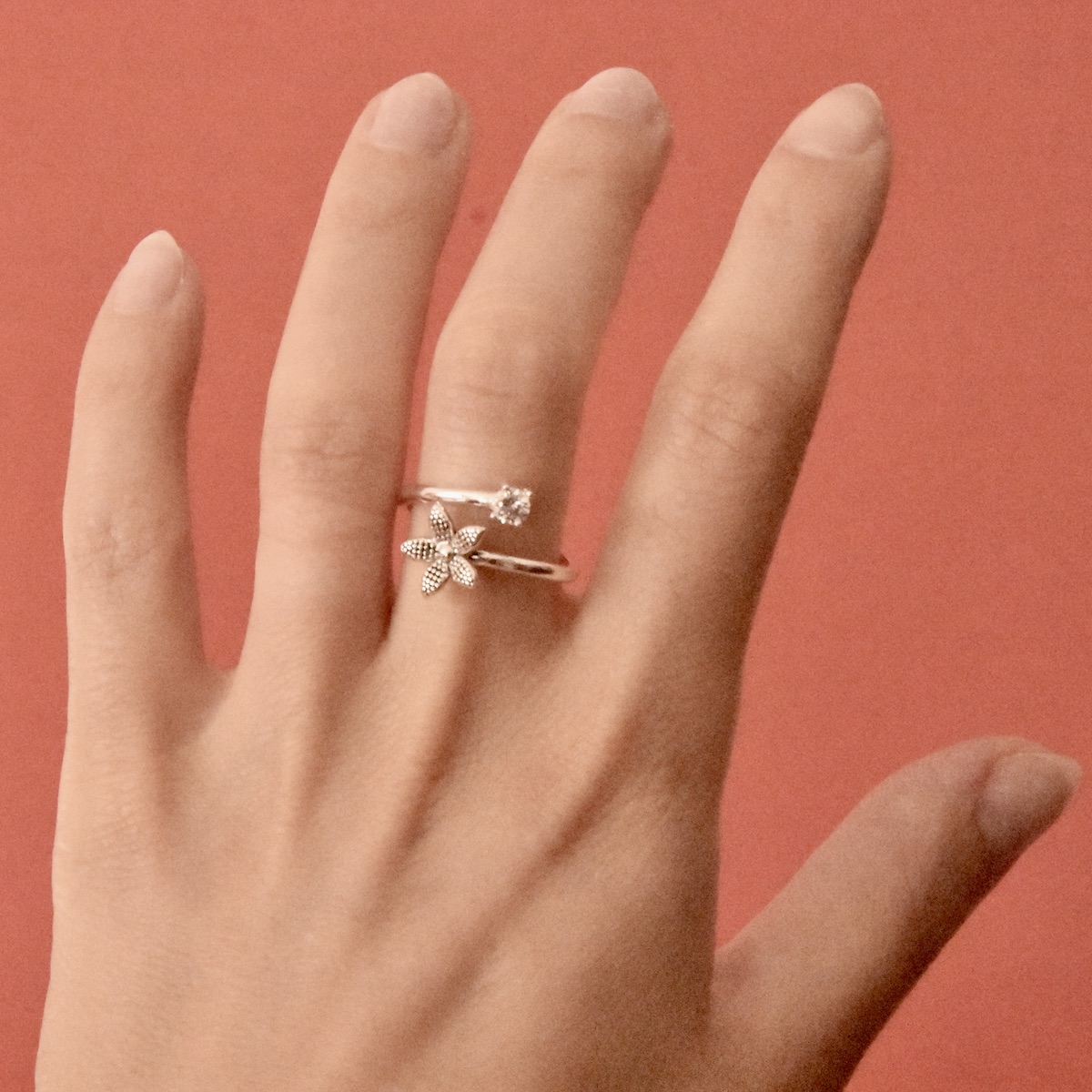 Daisy Flower Adjustable Sterling Silver .925 Ring Cubic Zirconia Gem Floral Statement Jewelry Handcrafted Gift Present - Image 4