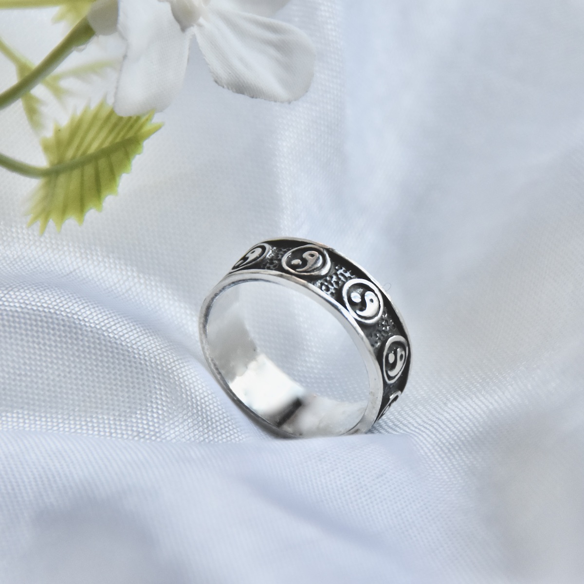 Yin Yang Sterling Silver 925 Spiritual Band Ring "Black&White" - Image 2