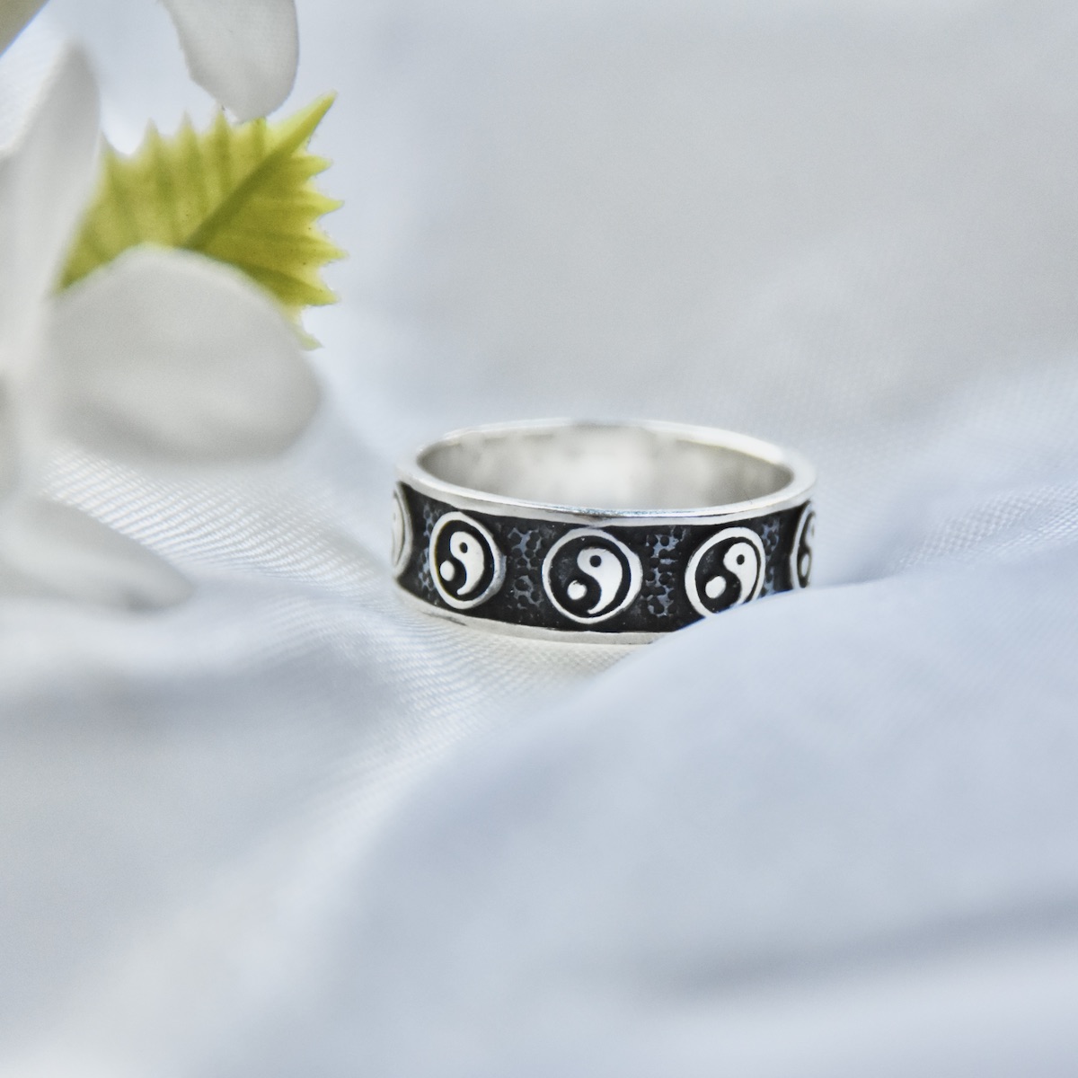 Yin Yang Sterling Silver 925 Spiritual Band Ring "Black&White" - Image 3