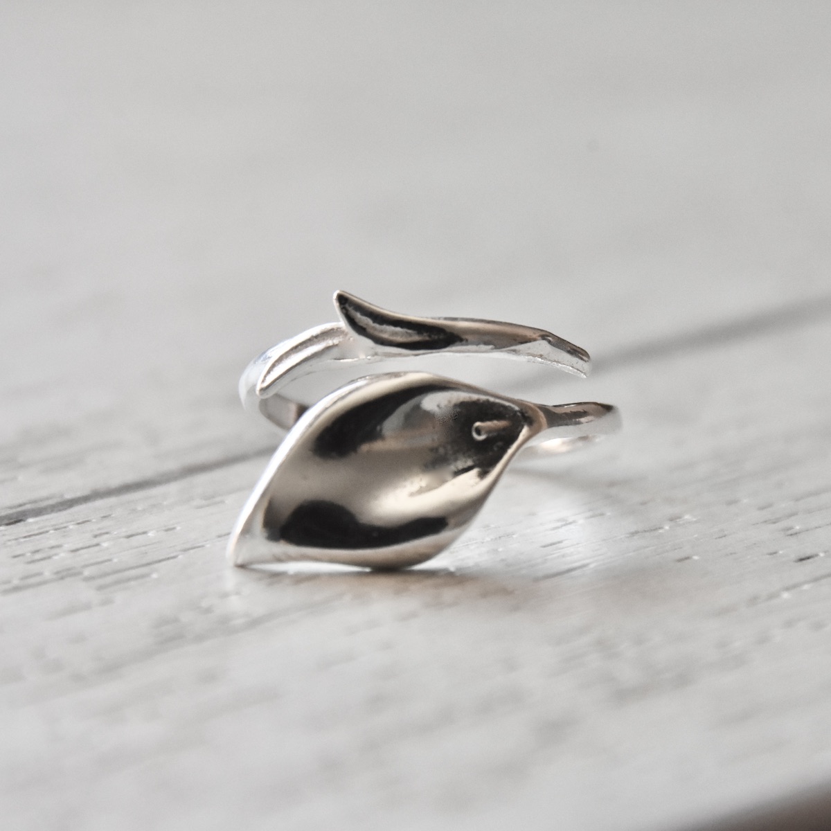 Calla Lily Ring Sterling Silver 925 Adjustable Flower Design Open Wrap Ring - Image 2