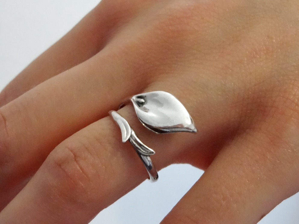 Calla Lily Ring Sterling Silver 925 Adjustable Flower Design Open Wrap Ring - Image 3