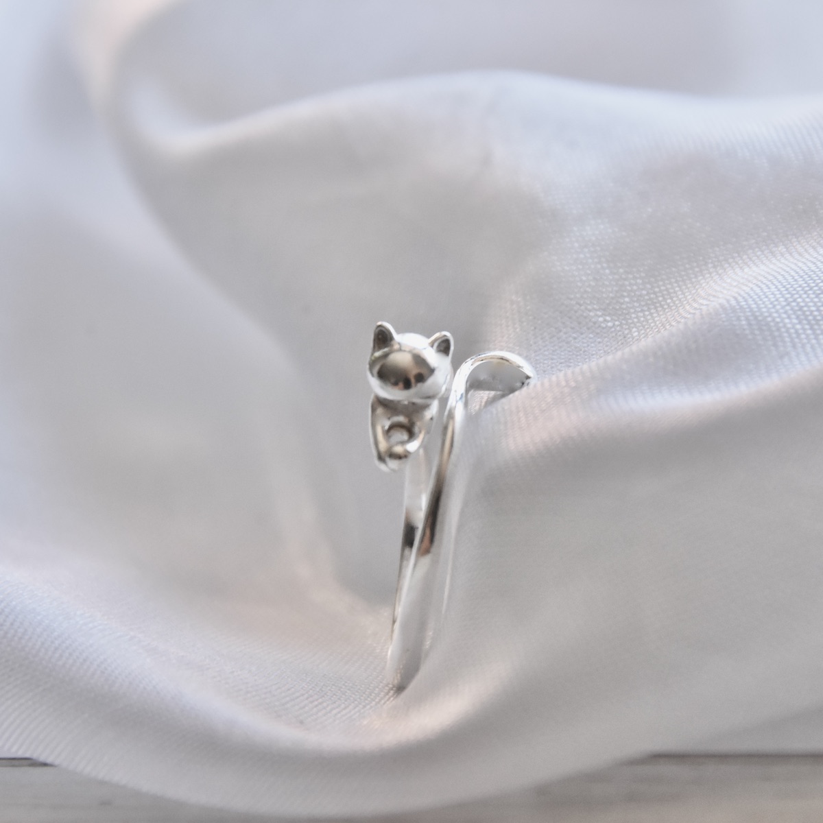 Cat Ring Sterling Silver 925 Cute Kitty Adjustable Pet Animal Design Open Wrap Ring Modern Trending Stackable Jewelry - Image 2