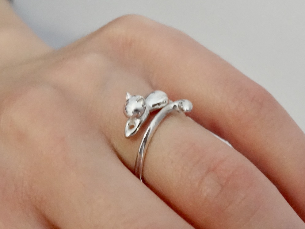 Cat Ring Sterling Silver 925 Cute Kitty Adjustable Pet Animal Design Open Wrap Ring Modern Trending Stackable Jewelry - Image 3