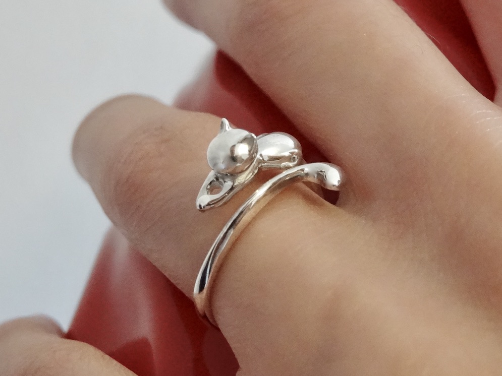 Cat Ring Sterling Silver 925 Cute Kitty Adjustable Pet Animal Design Open Wrap Ring Modern Trending Stackable Jewelry - Image 4