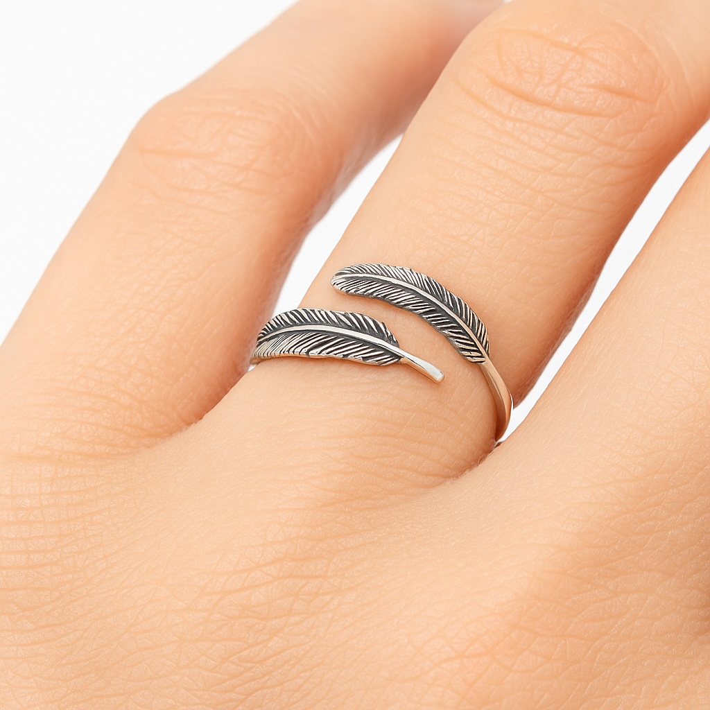 MARBARAS Sterling Silver 925 Leaf Open Wrap Band Stacking Adjustable Ring - Image 2