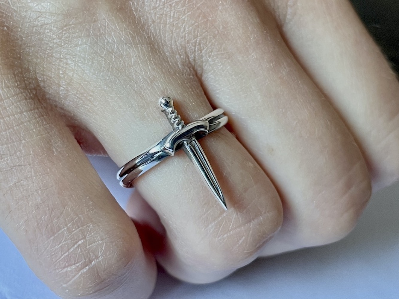 Sword Ring Sterling Silver 925 Minimalistic Stacking Dagger Adjustment Open Wrap Ring Dainty Women Girl Birthday Gift Present - Image 5