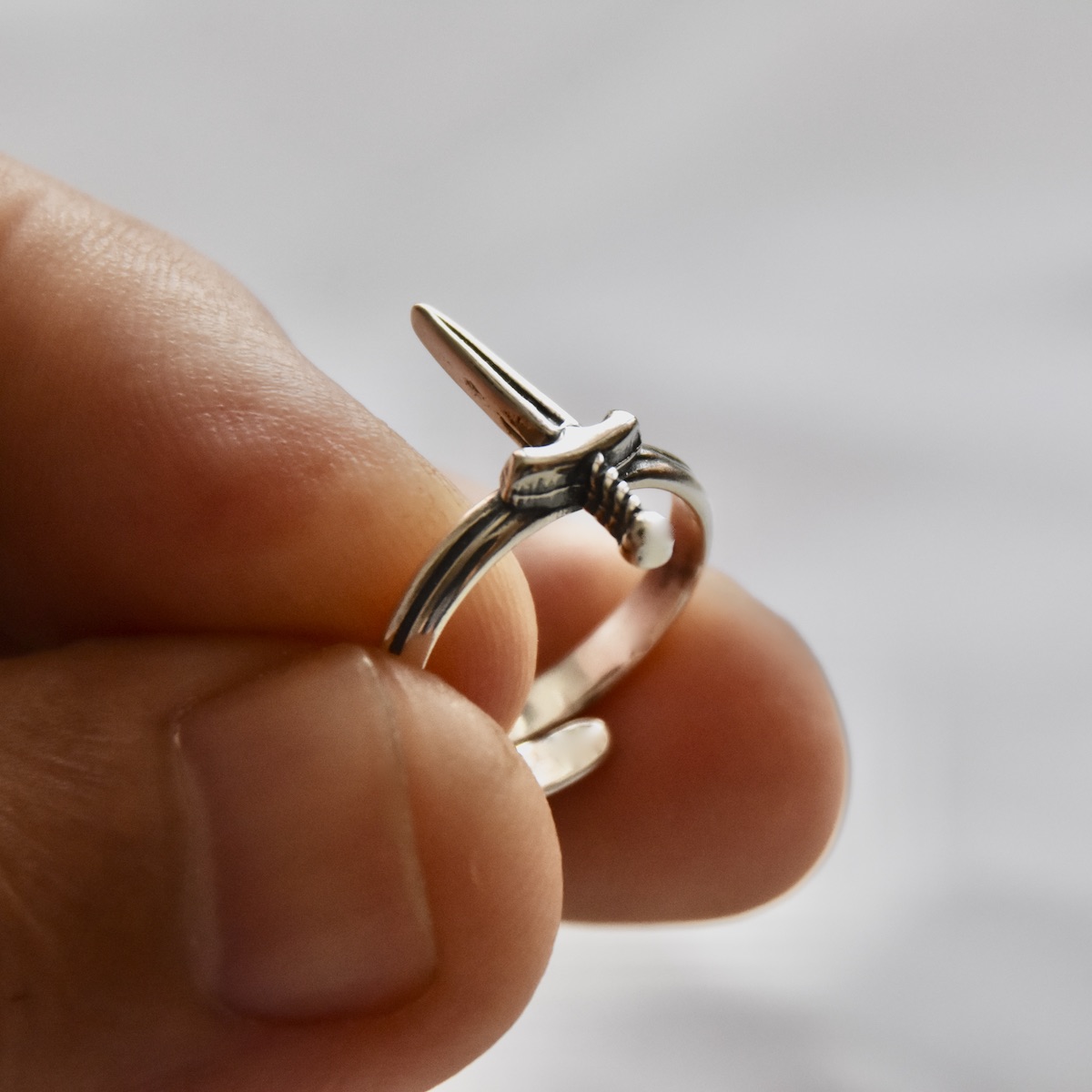 Sword Ring Sterling Silver 925 Minimalistic Stacking Dagger Adjustment Open Wrap Ring Dainty Women Girl Birthday Gift Present - Image 4