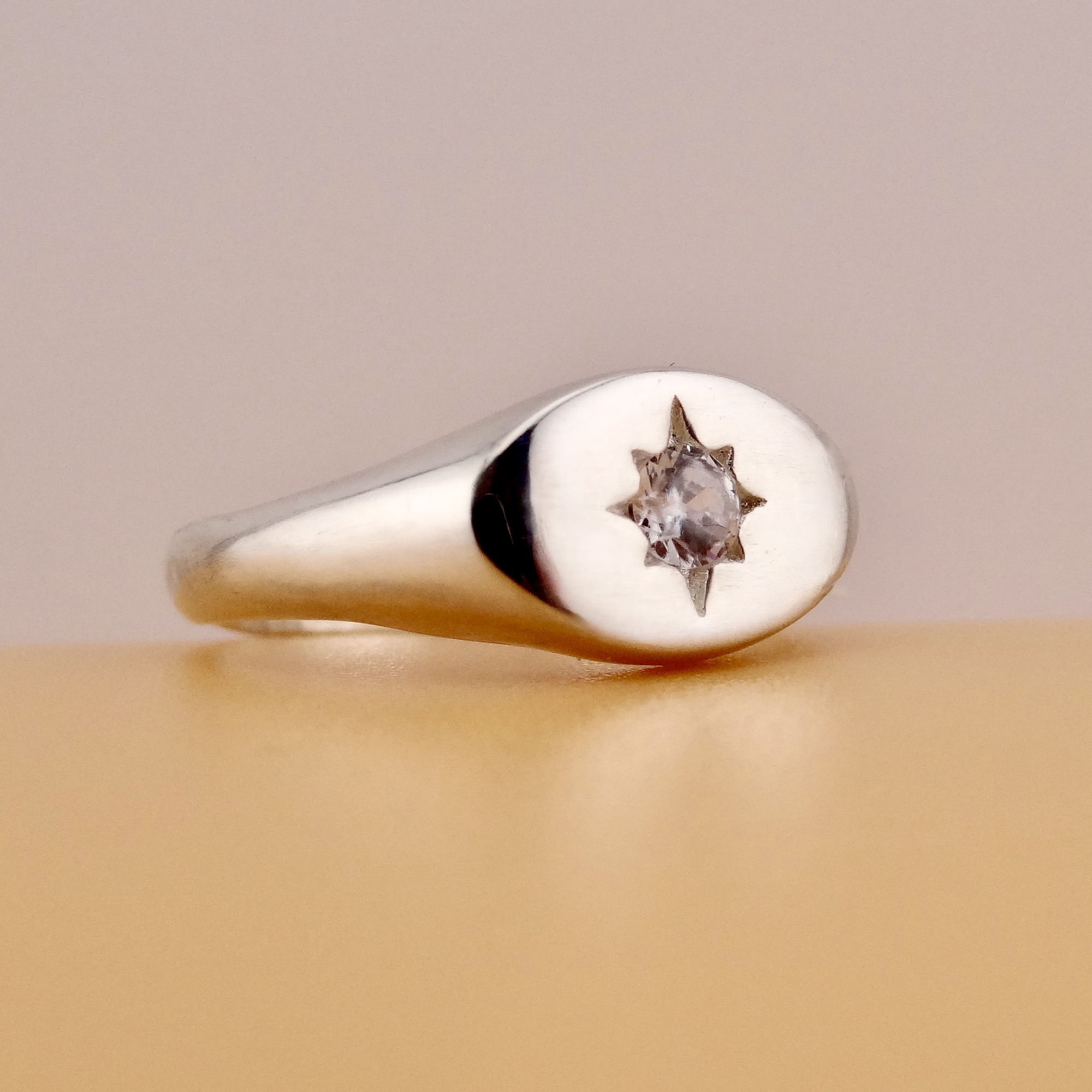Signet Ring Sterling Silver 925 Dainty Ring North Star Polaris Starburst Ring Oval Shape CZ Gemstone Adjustable Size Minimalistic Jewelry - Image 3
