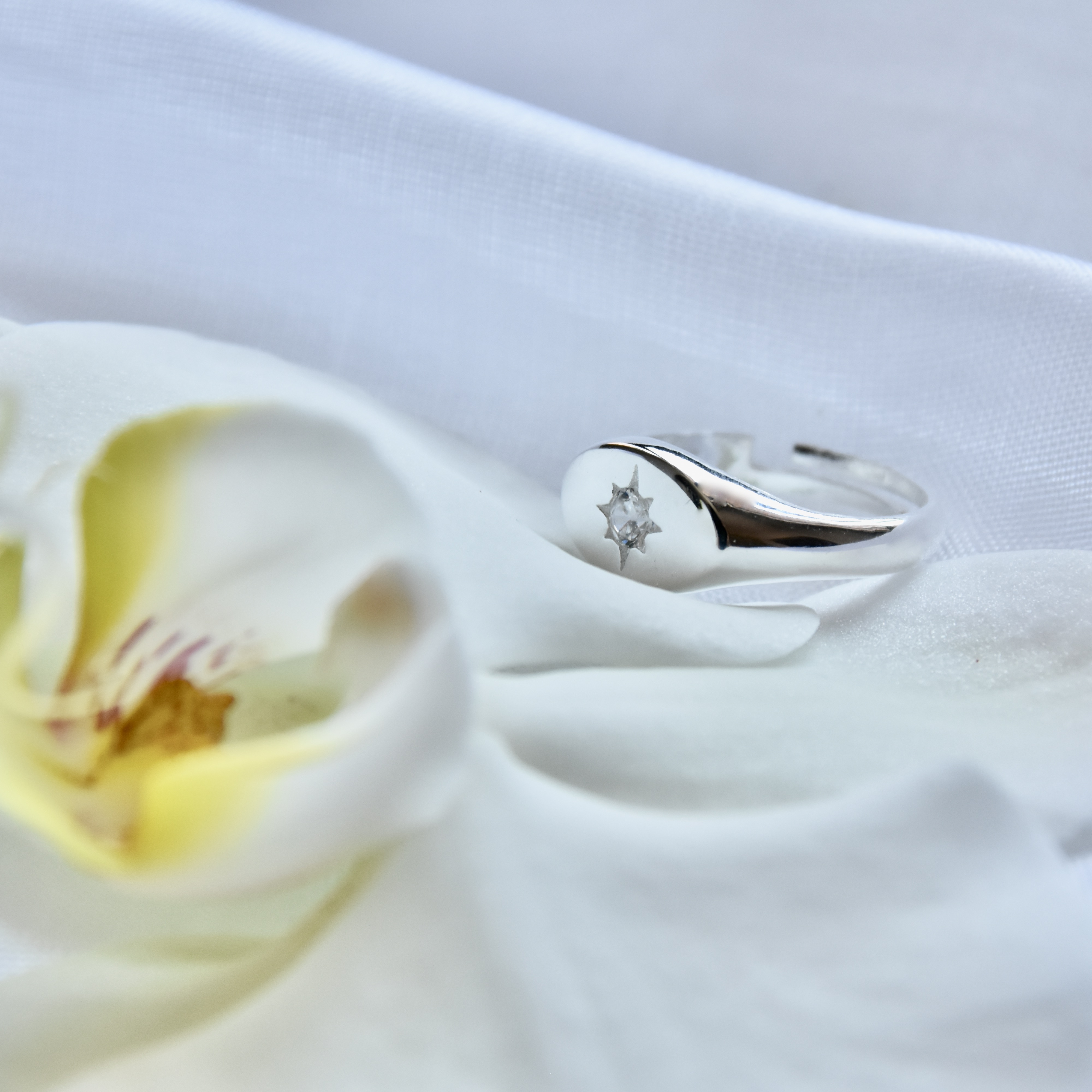 Signet Ring Sterling Silver 925 Dainty Ring North Star Polaris Starburst Ring Oval Shape CZ Gemstone Adjustable Size Minimalistic Jewelry - Image 2