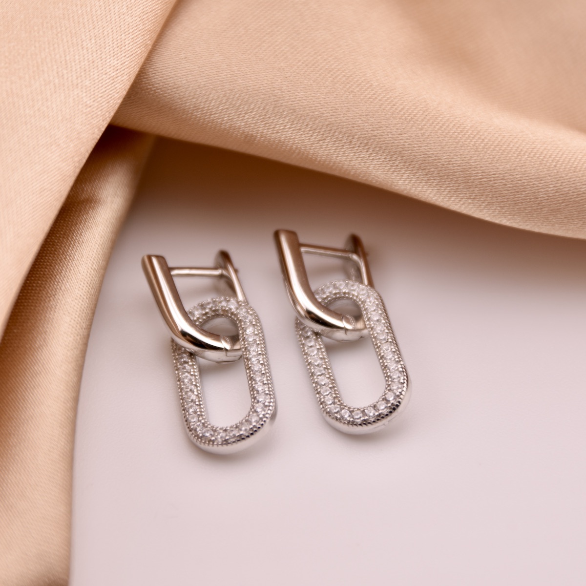 Double Hoop Earrings Sterling Silver 925 Sparkle Pave Gemstones Dangle Drop Style Minimalist Dainty Elegant Handcrafted Jewelry Gift Present - Image 2