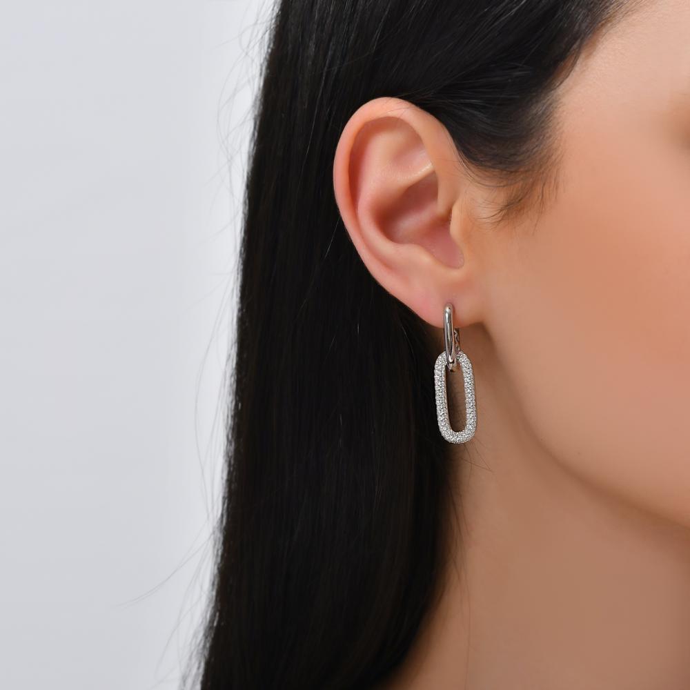 Double Hoop Earrings Sterling Silver 925 Sparkle Pave Gemstones Dangle Drop Style Minimalist Dainty Elegant Handcrafted Jewelry Gift Present - Image 4