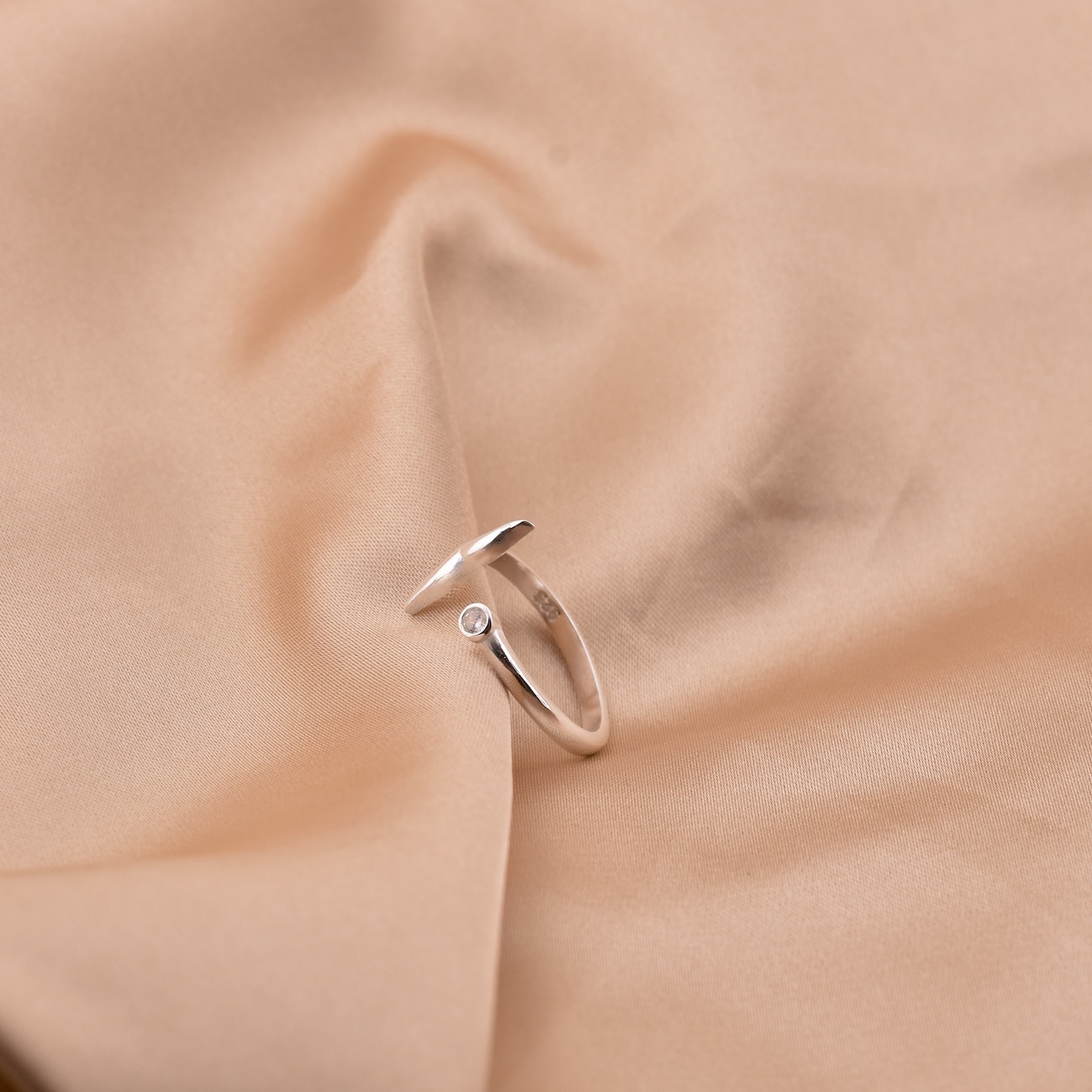 Mermaid Tail Ring Sterling Silver 925 CZ Gemstone Jewelry Adjustable Open Band Stacking Minimalist Ring - Image 3