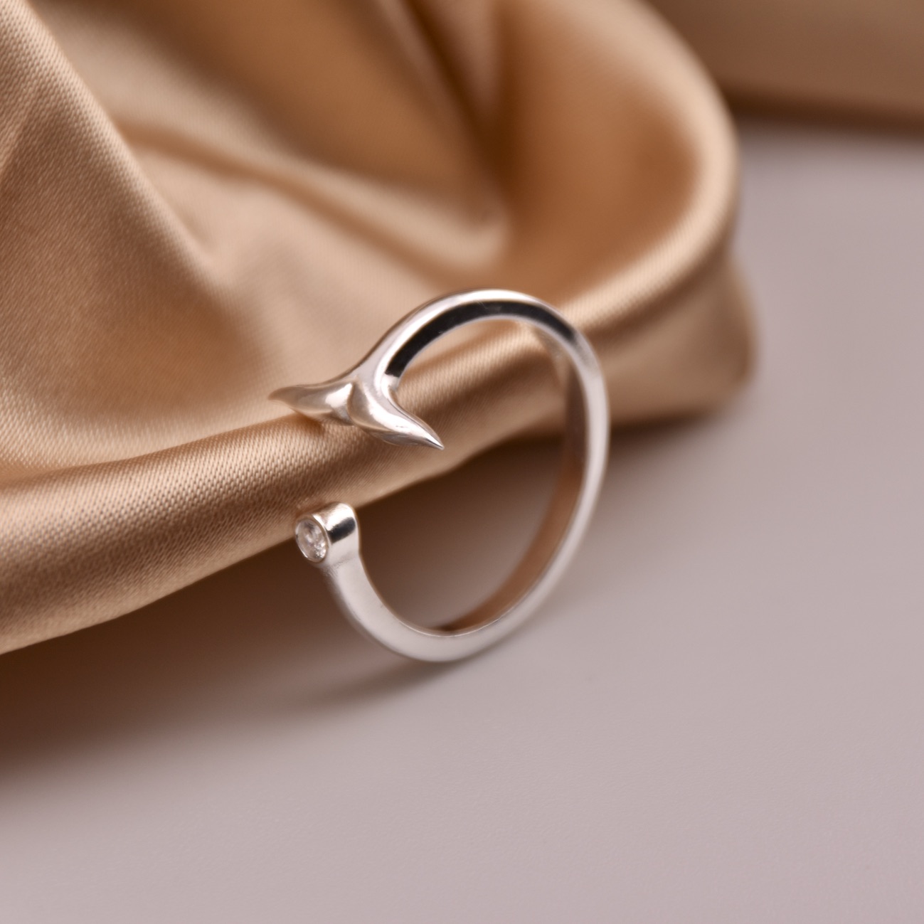 Mermaid Tail Ring Sterling Silver 925 CZ Gemstone Jewelry Adjustable Open Band Stacking Minimalist Ring - Image 4