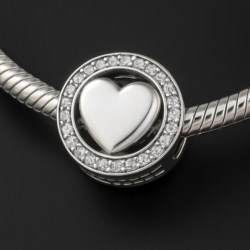 Sterling Silver 925 Heart Bracelet Charm Sparkling CZ Halo Love Romantic Bead Bracelet Accessory - Image 4