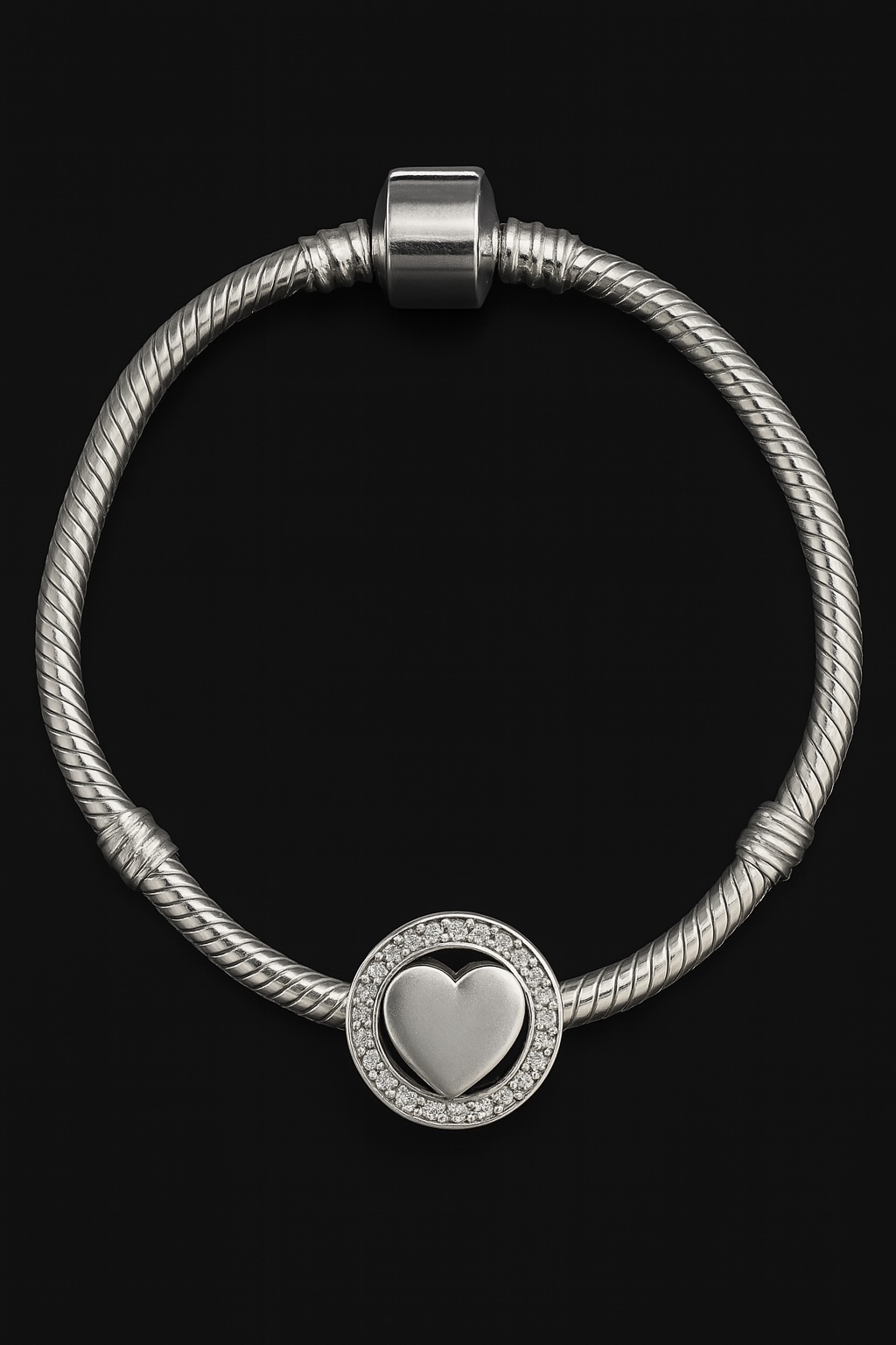 Sterling Silver 925 Heart Bracelet Charm Sparkling CZ Halo Love Romantic Bead Bracelet Accessory - Image 3