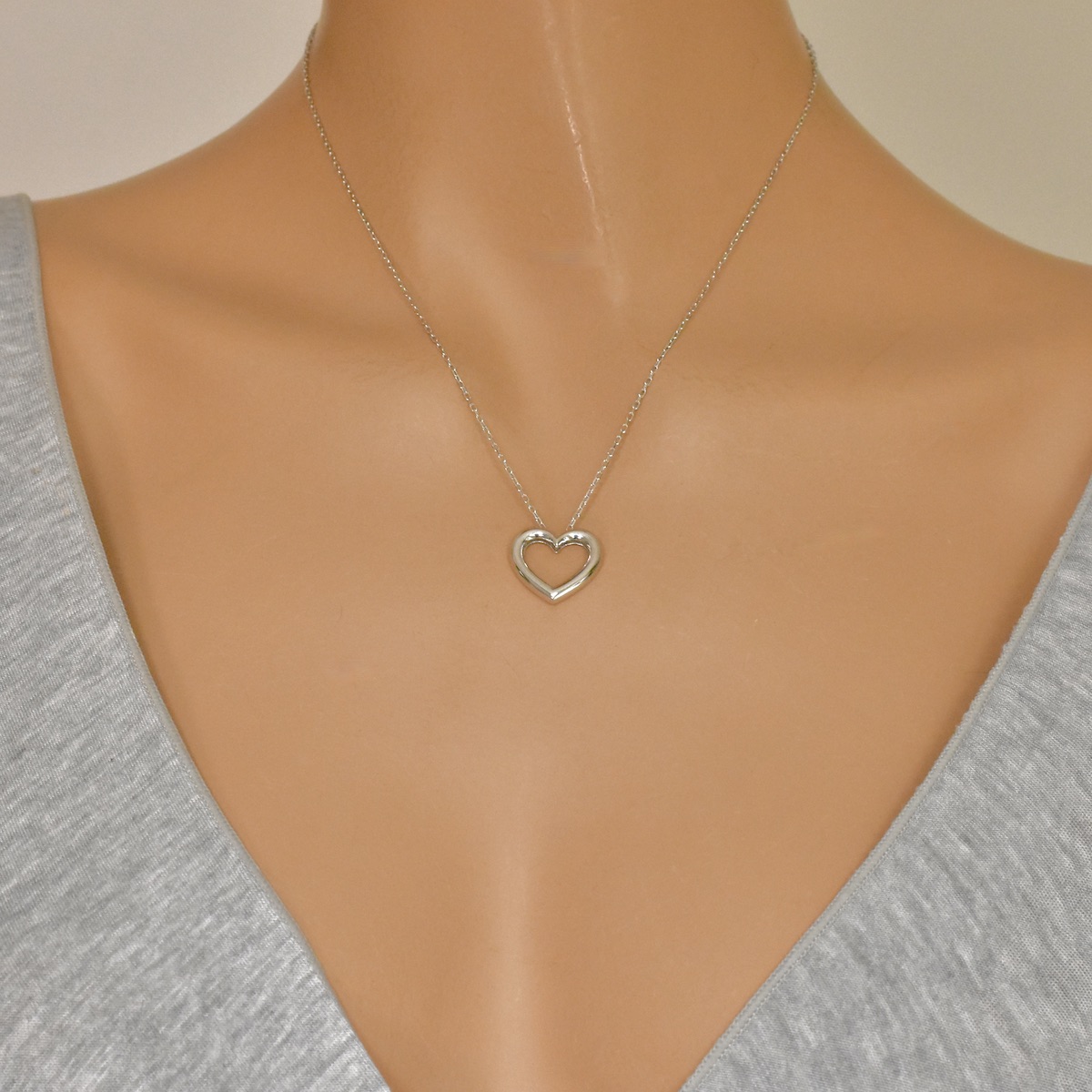 Sterling Silver 925 Open Puff Heart Necklace Pendant Love Friendship Minimalist Style Chain Charm Jewelry Present Gift - Image 3