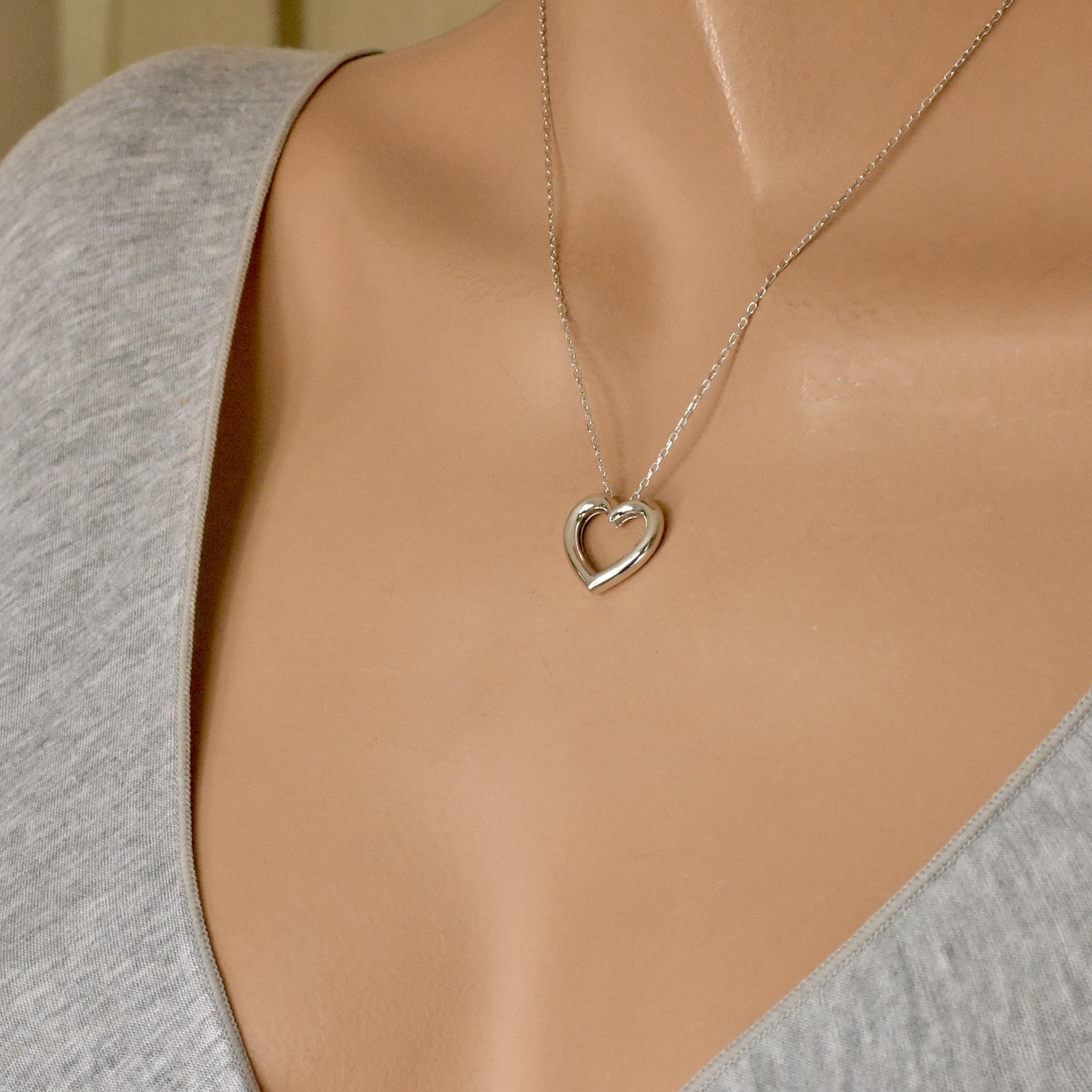 Sterling Silver 925 Open Puff Heart Necklace Pendant Love Friendship Minimalist Style Chain Charm Jewelry Present Gift - Image 4