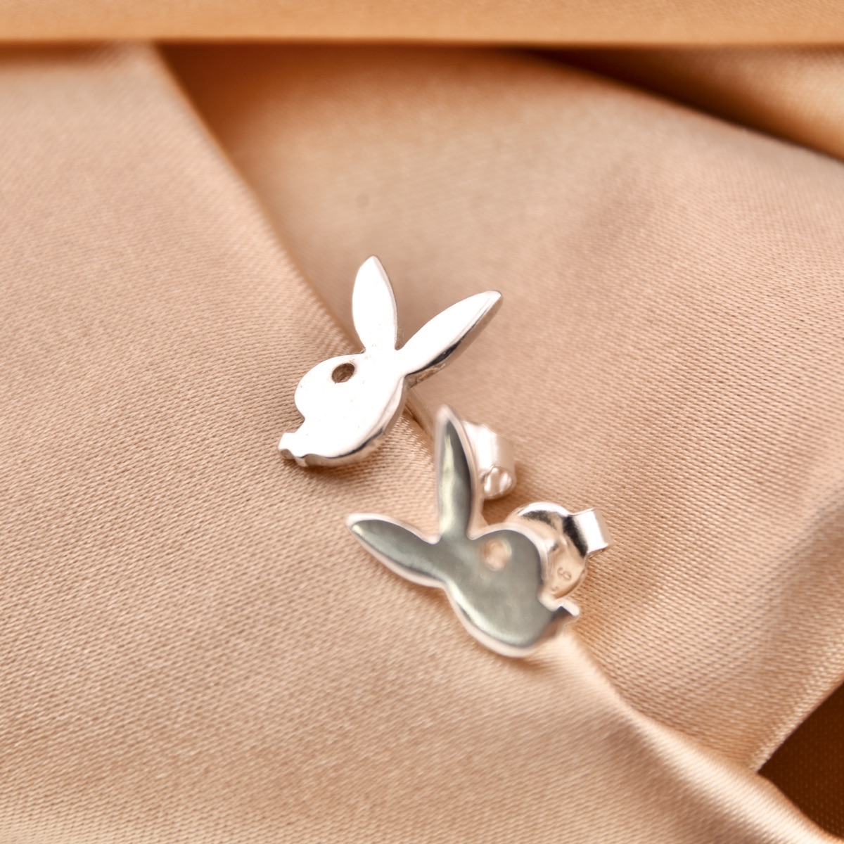 Playboy Stud Earrings Sterling Silver .925 Bunny Studs Minimalist Simple Jewellery Rabbit Earrings Unisex Gift Present - Image 2
