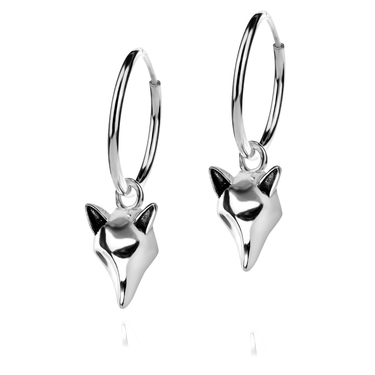 Fox Sterling Silver 925 Earrings Dangle Drop Style Wild Animal Charm Endless Wire Sleepers Hoop Women Girl Present Gift Jewelry